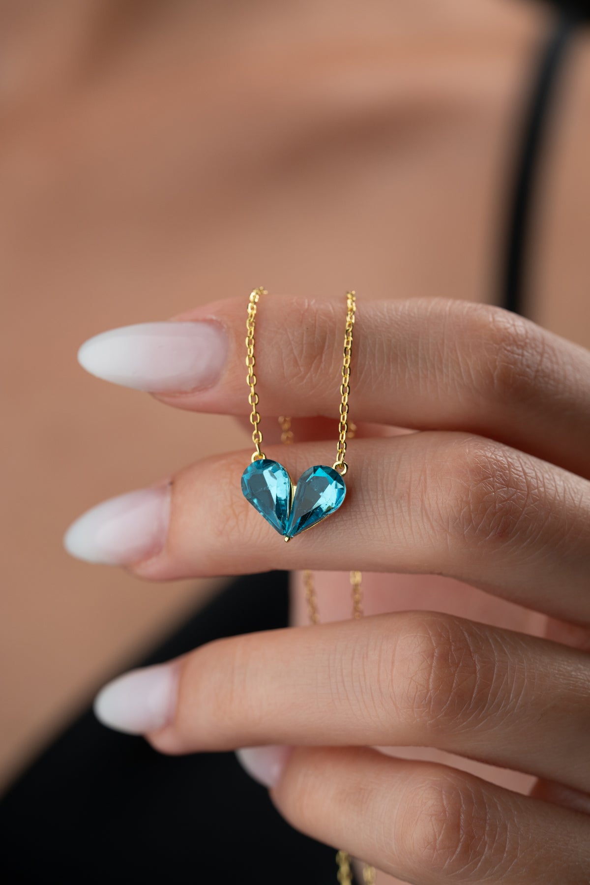 Blue Crystal Heart Pendant Necklace
