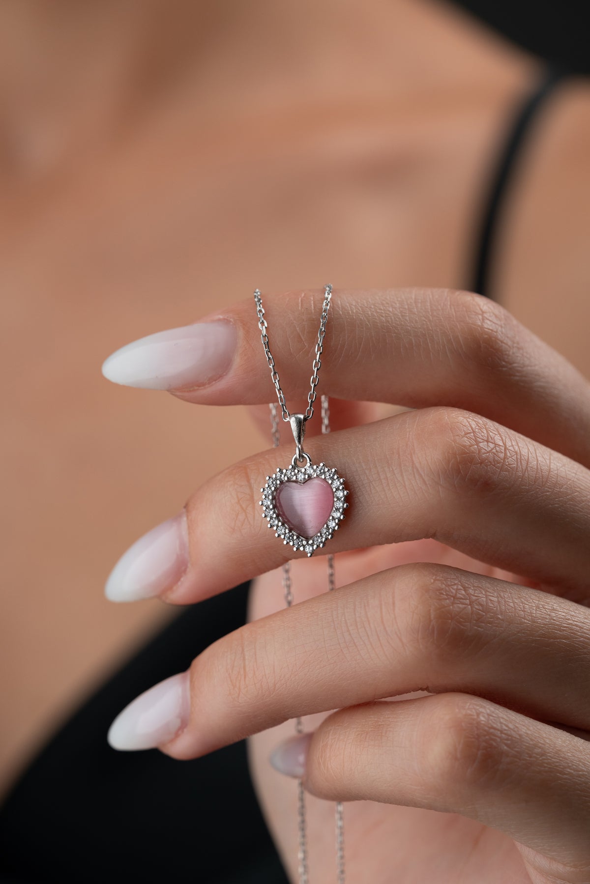 Pink Heart Halo Pendant Necklace