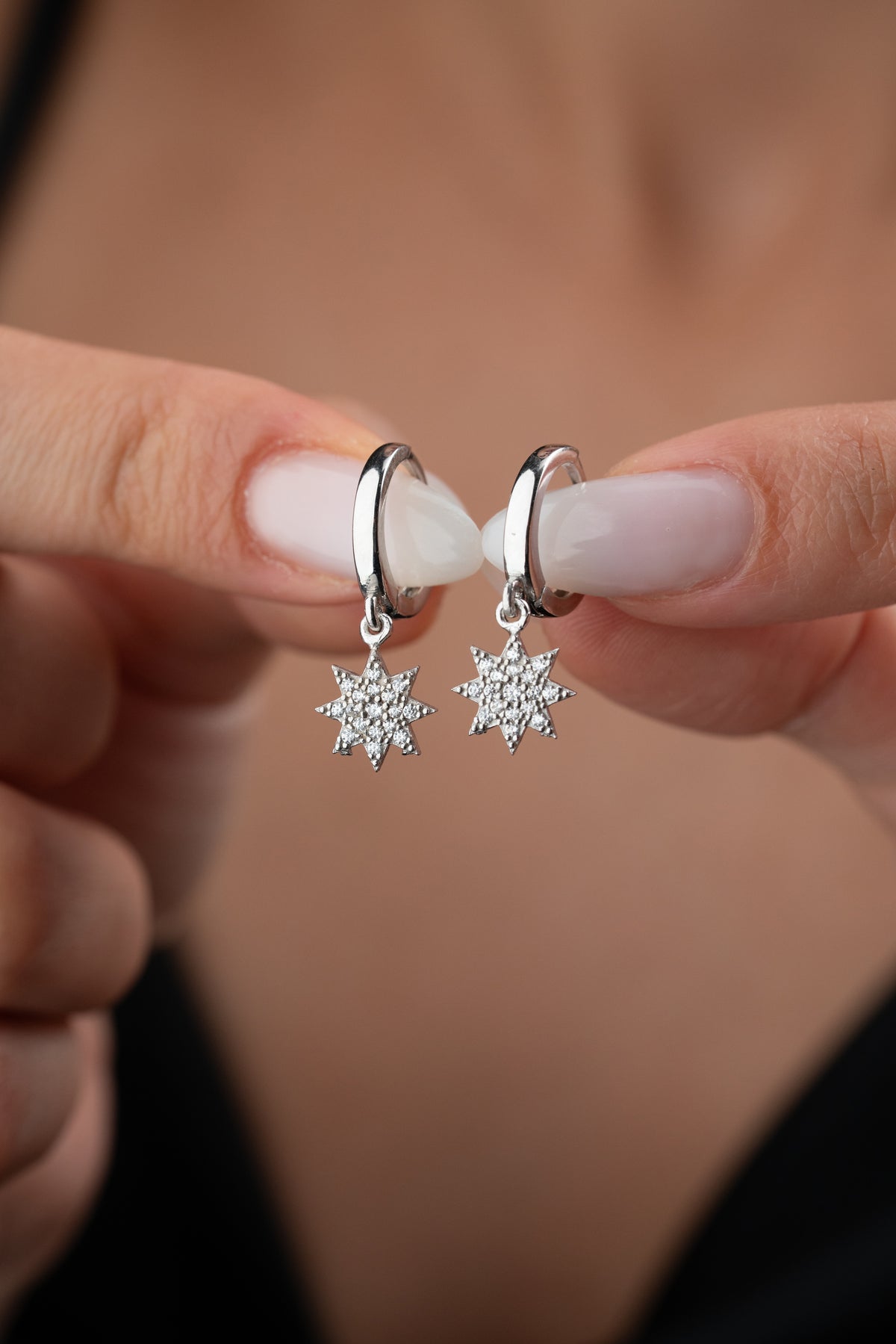 Pave Crystal Star Huggie Earrings