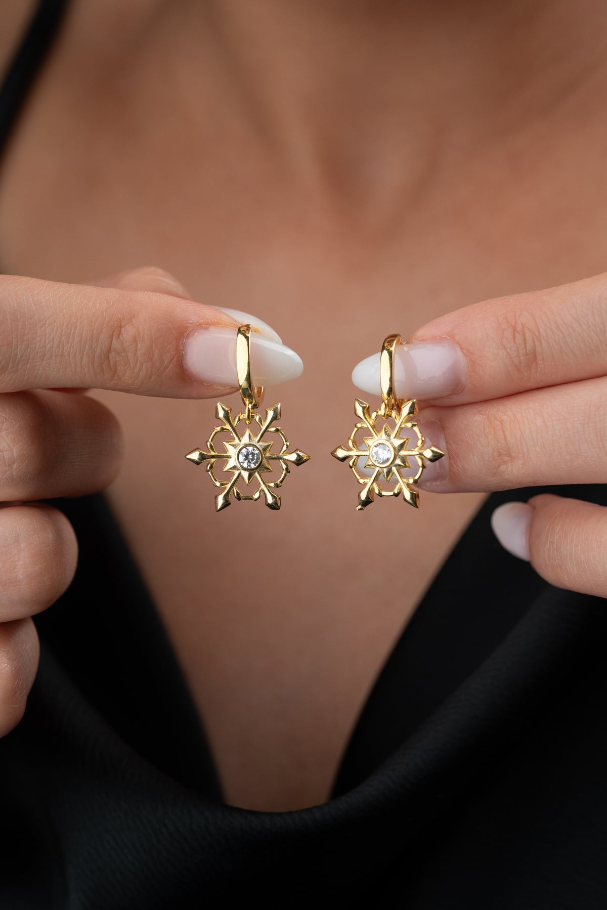 Snowflake Star Charm Hoop Earrings