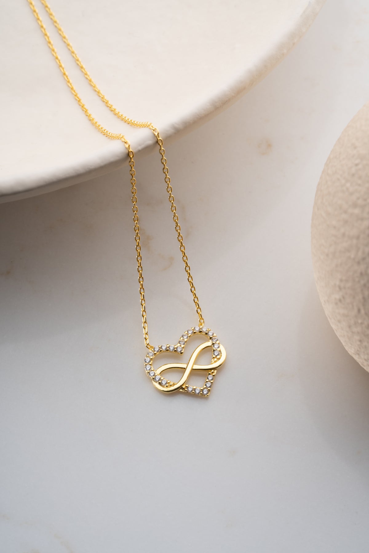 Pave Infinity Heart Necklace in Gold