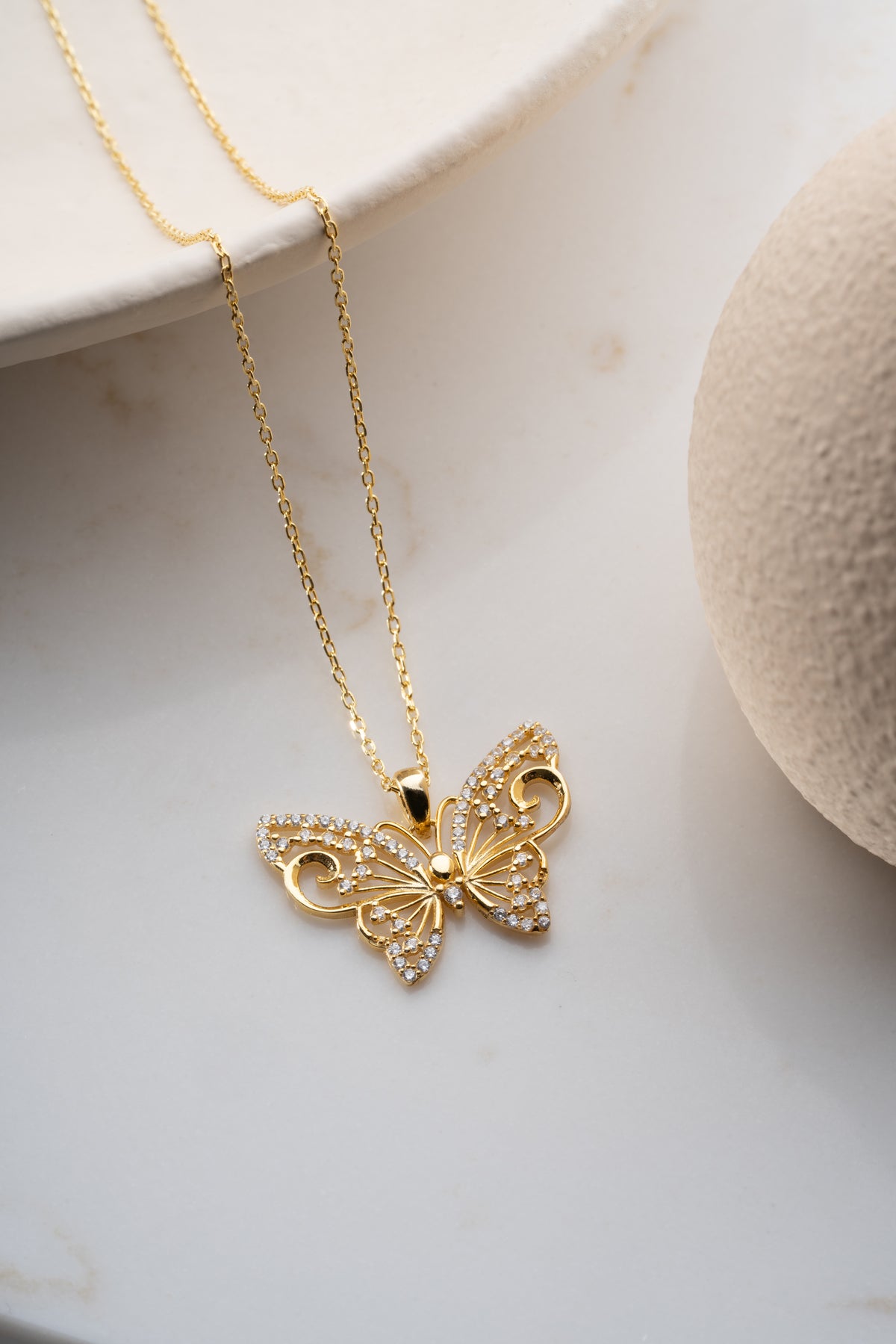 Crystal Butterfly Pendant Necklace