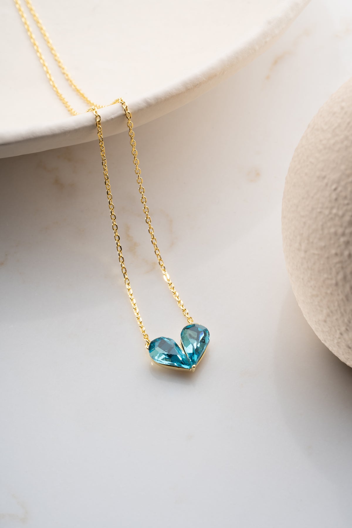 Blue Crystal Heart Pendant Necklace