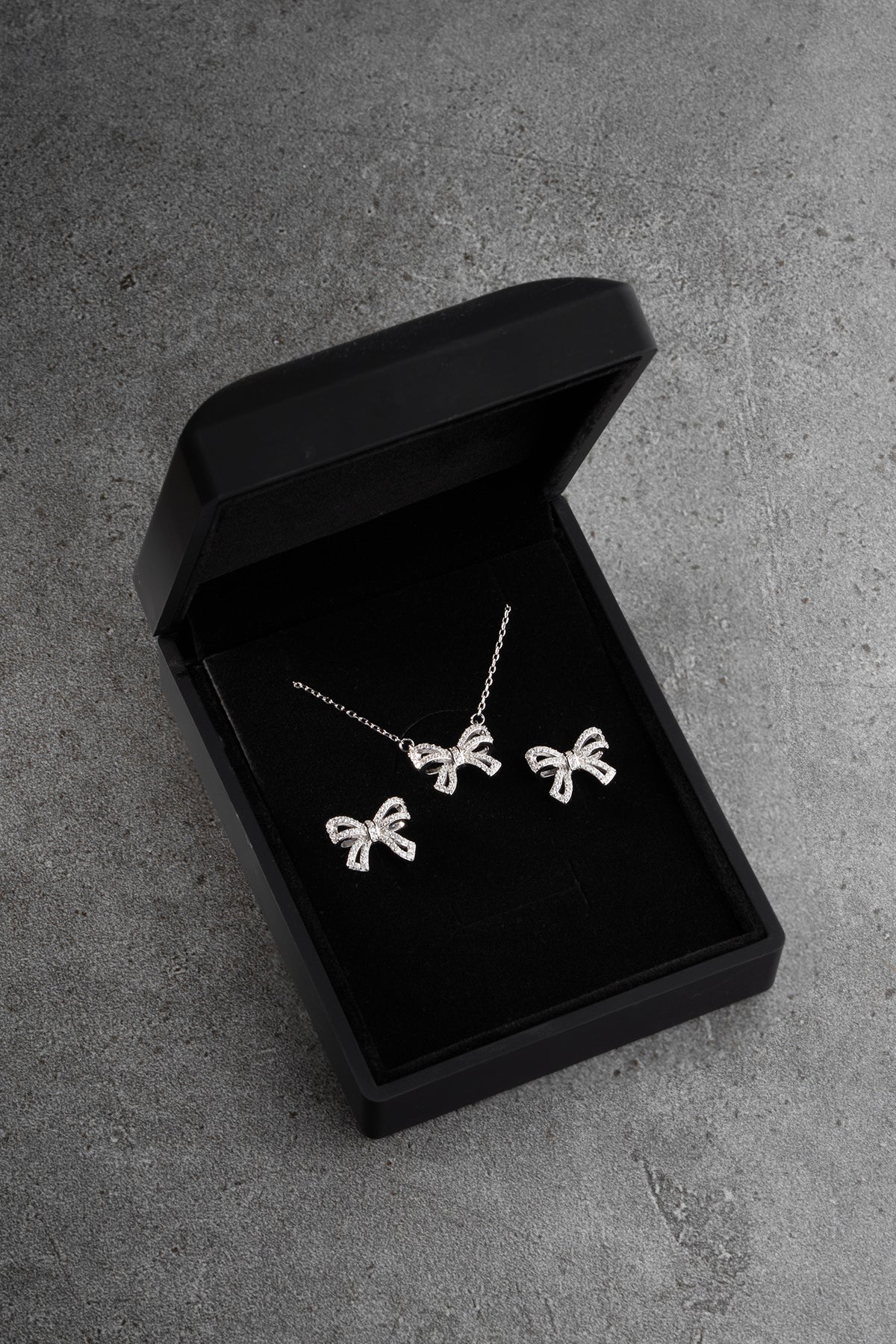 Pave Crystal Bow Necklace and Earring Set