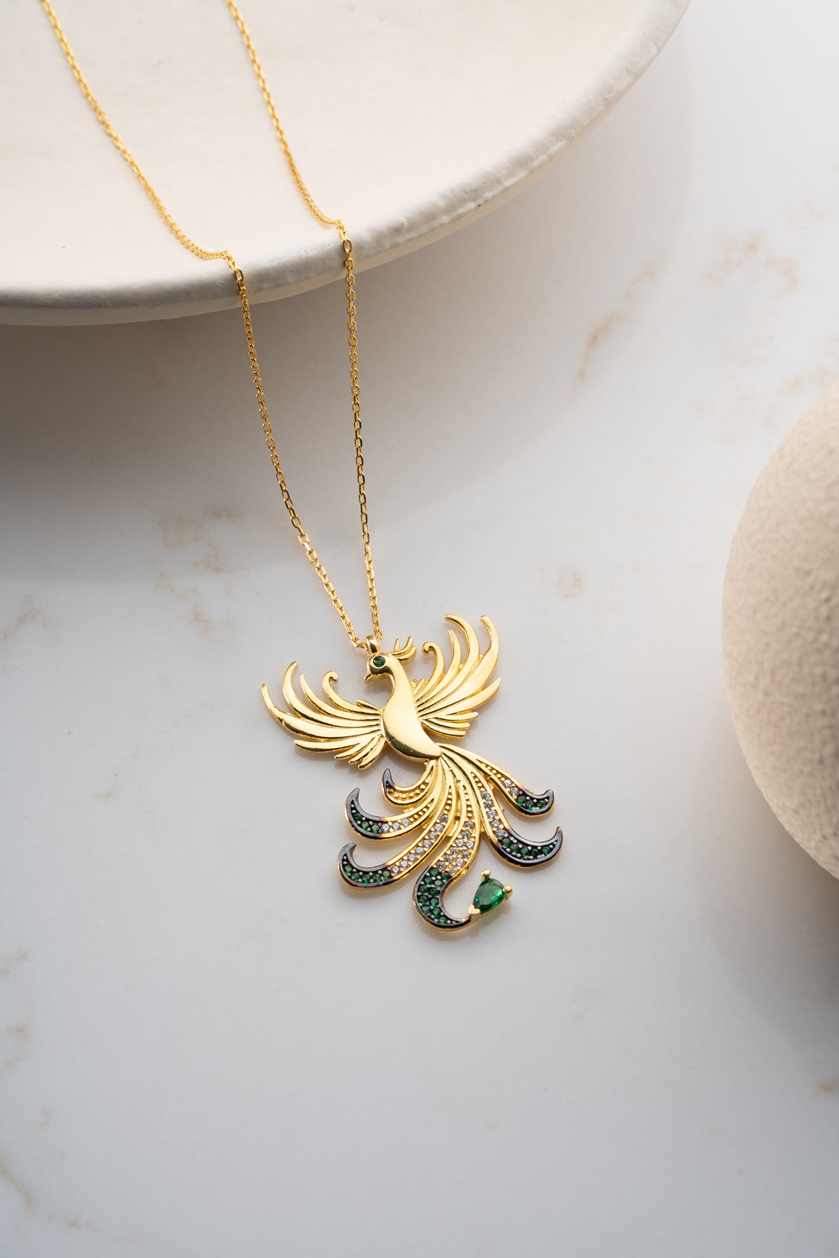 Phoenix Bird Pendant Necklace in Gold