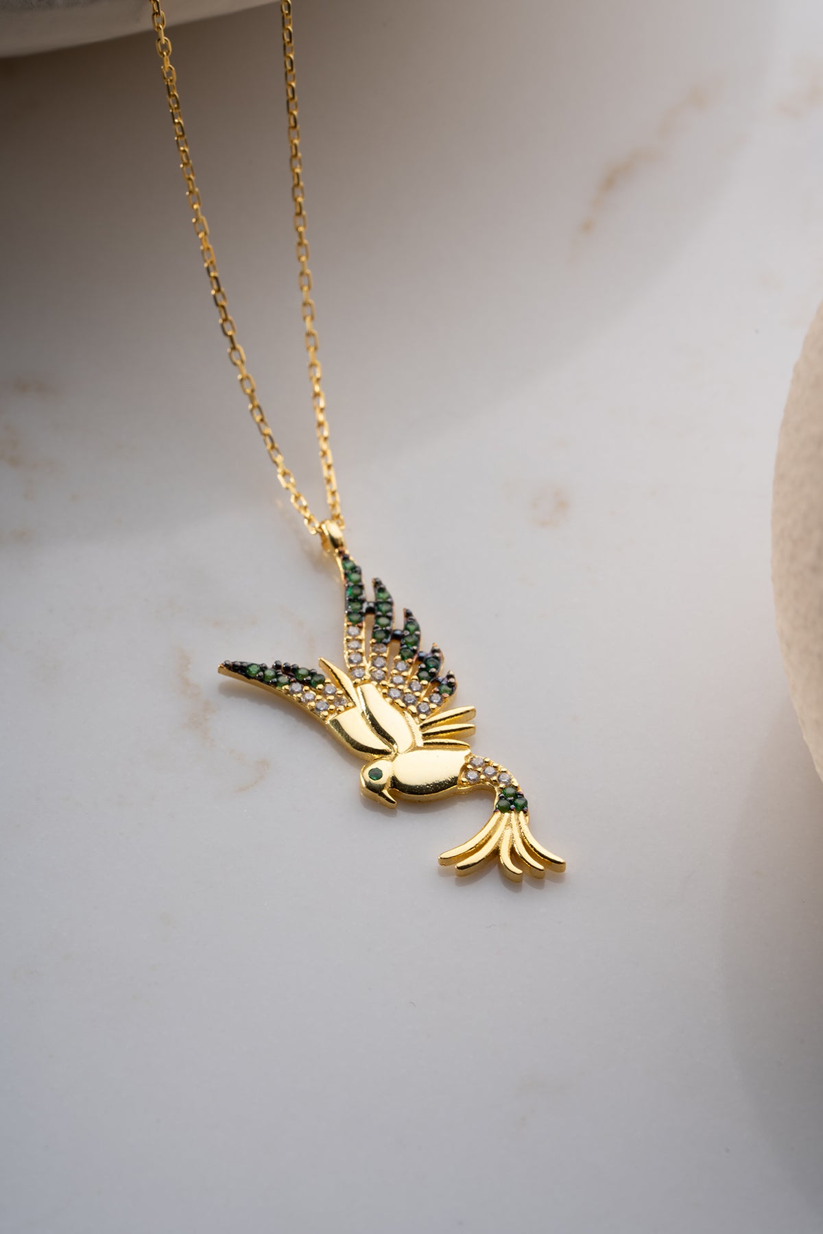 Gold Bird in Flight Pendant Necklace