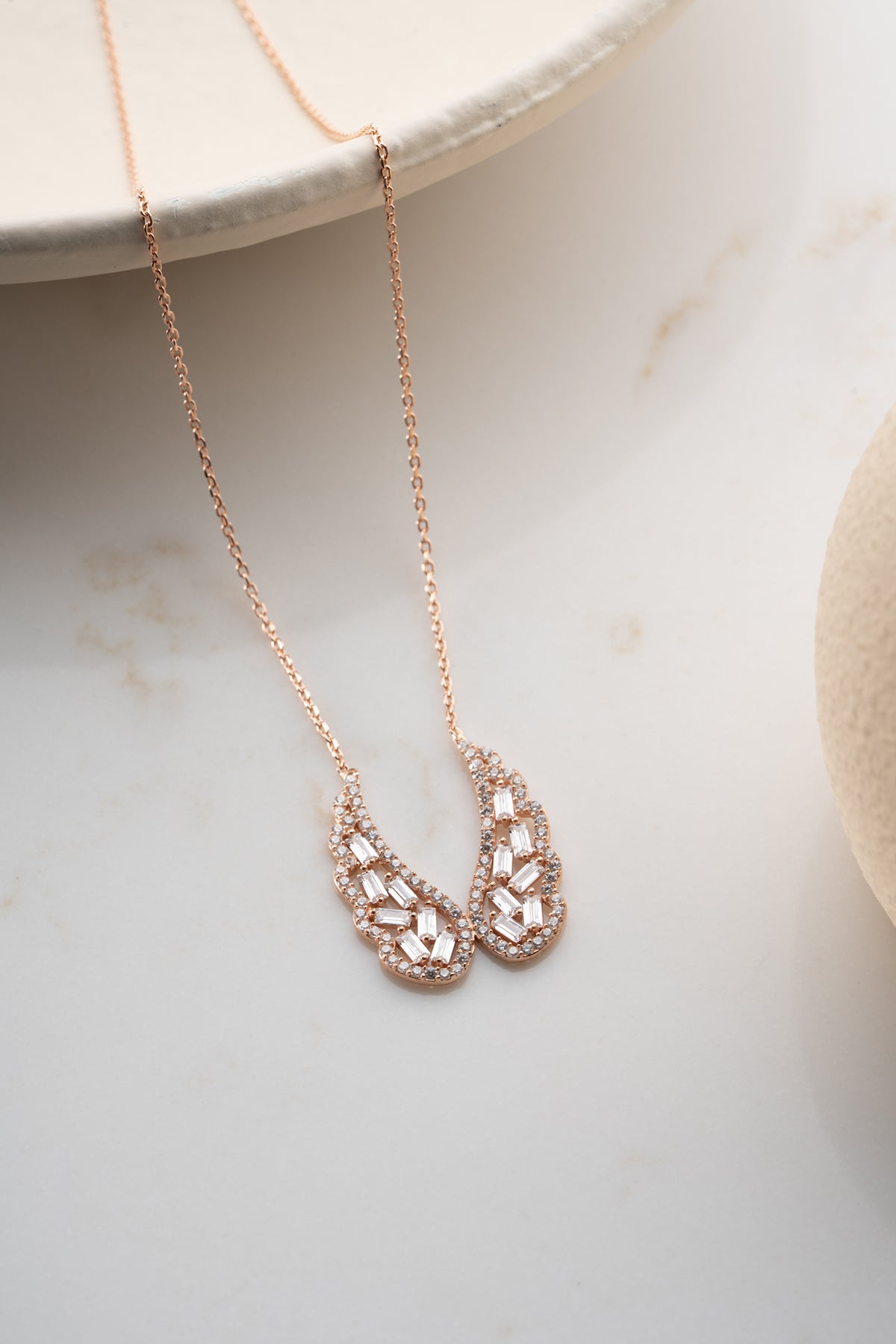 Angel Wing Baguette Pendant Necklace