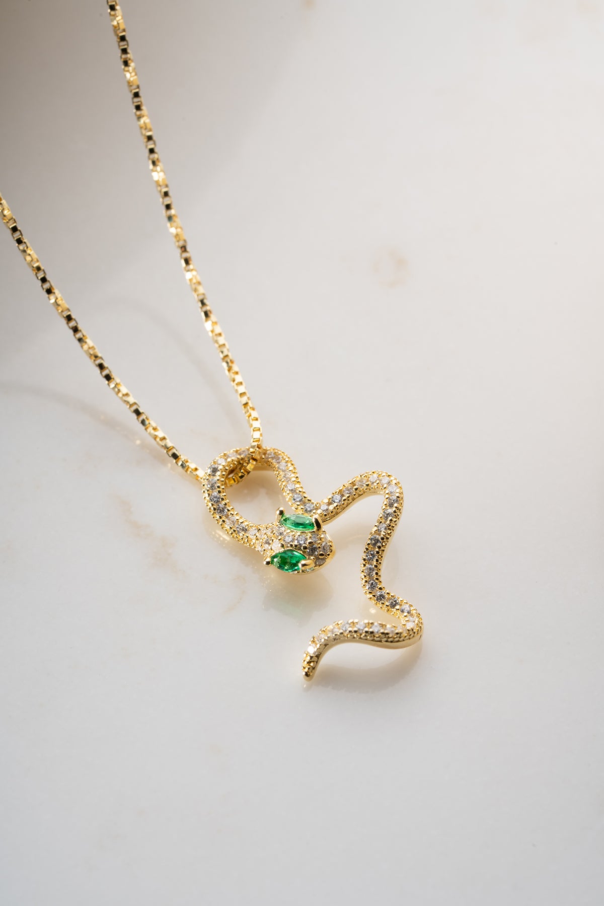 Emerald Eye Snake Pendant Necklace