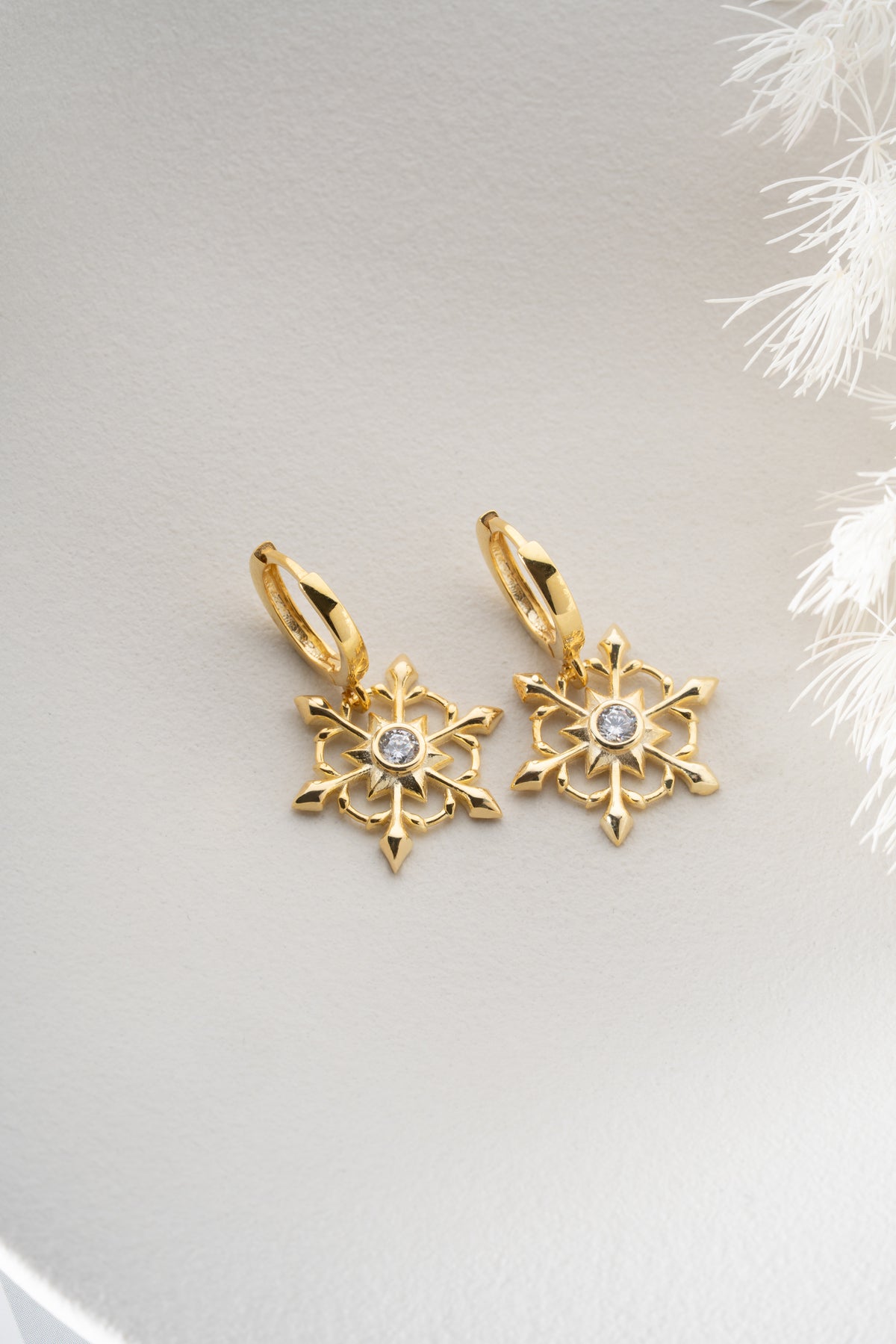 Snowflake Star Charm Hoop Earrings