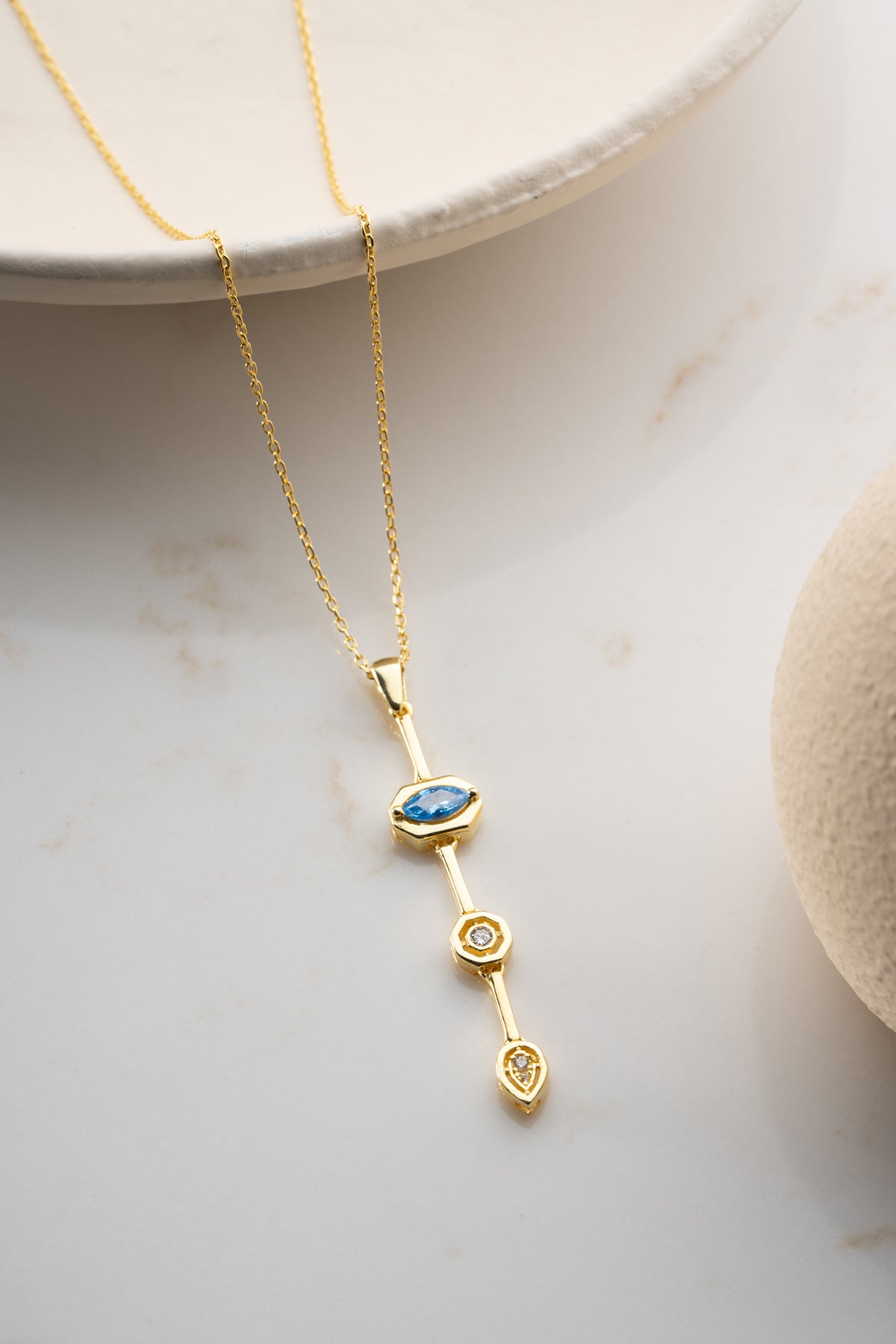 Blue Topaz Geometric Drop Necklace