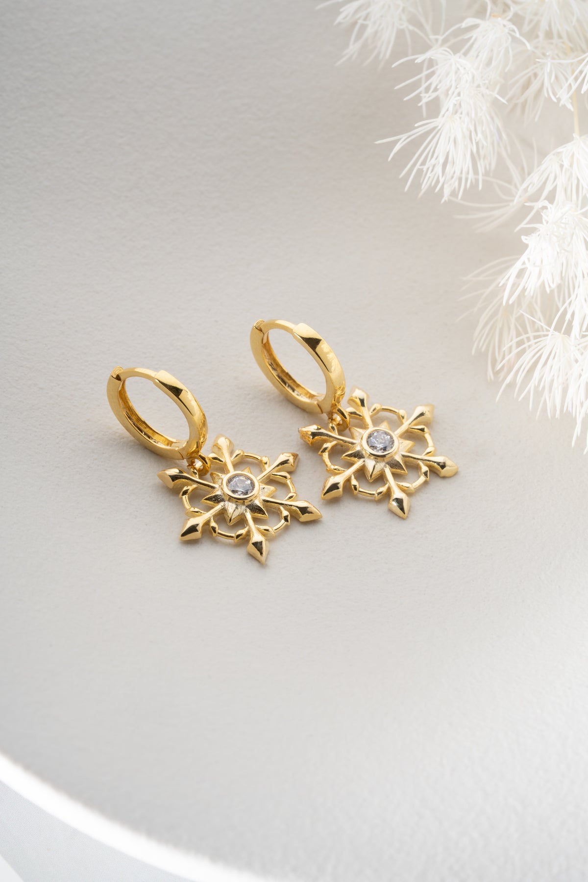 Snowflake Star Charm Hoop Earrings