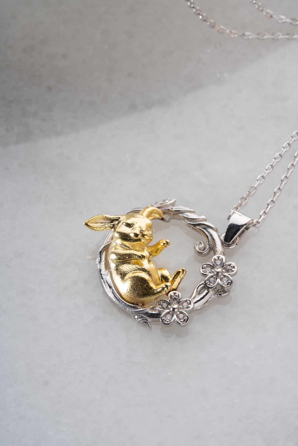 3D Bunny Floral Wreath Necklace