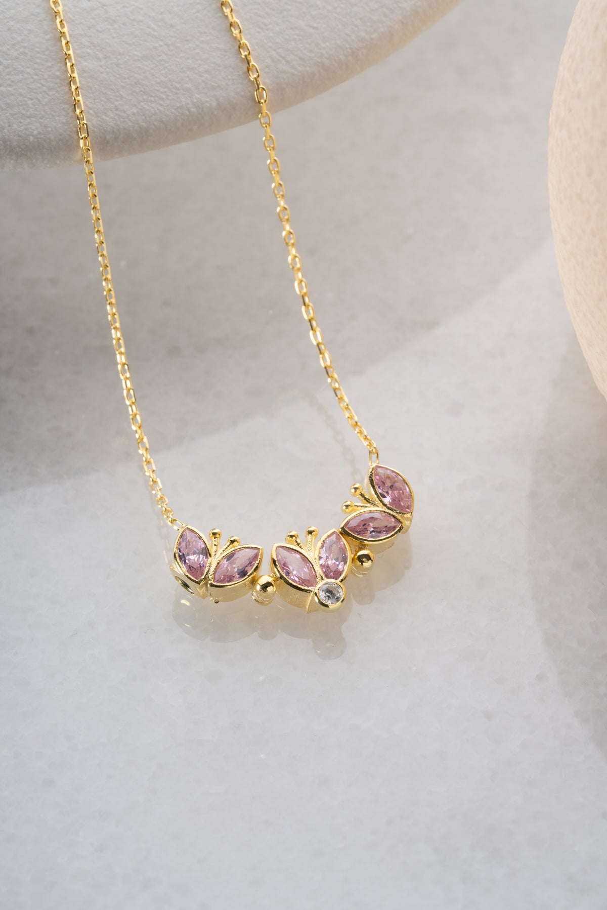 Pink Crystal Flower Pendant Necklace