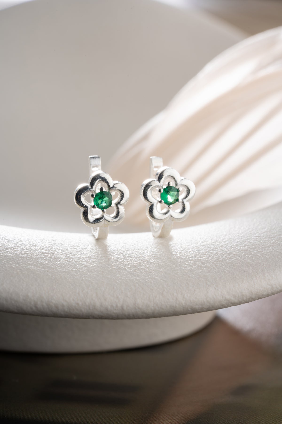 Emerald Green Flower Hoop Earrings