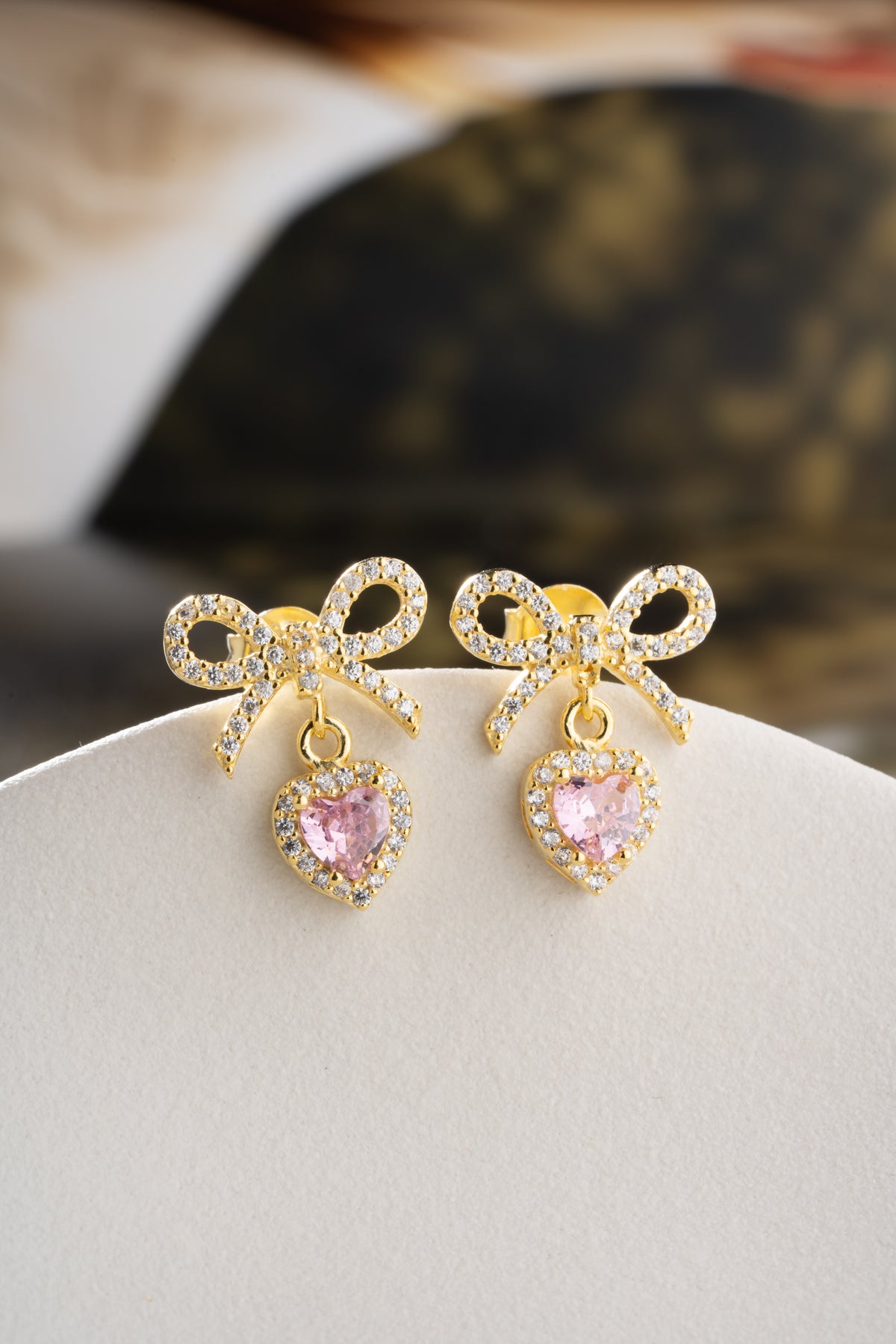 Pink Heart Bow Drop Earrings