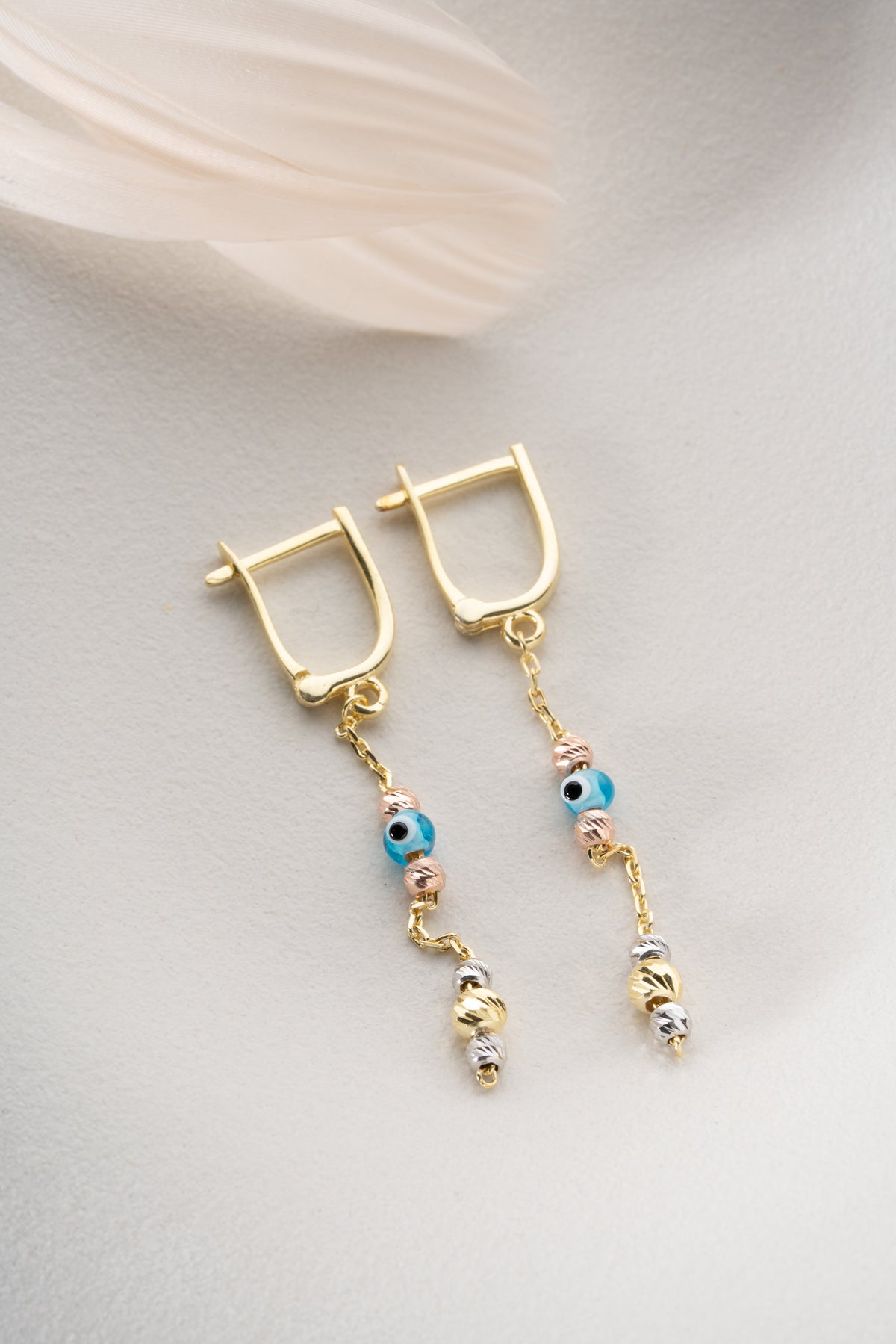 Evil Eye Tricolor Bead Drop Earrings
