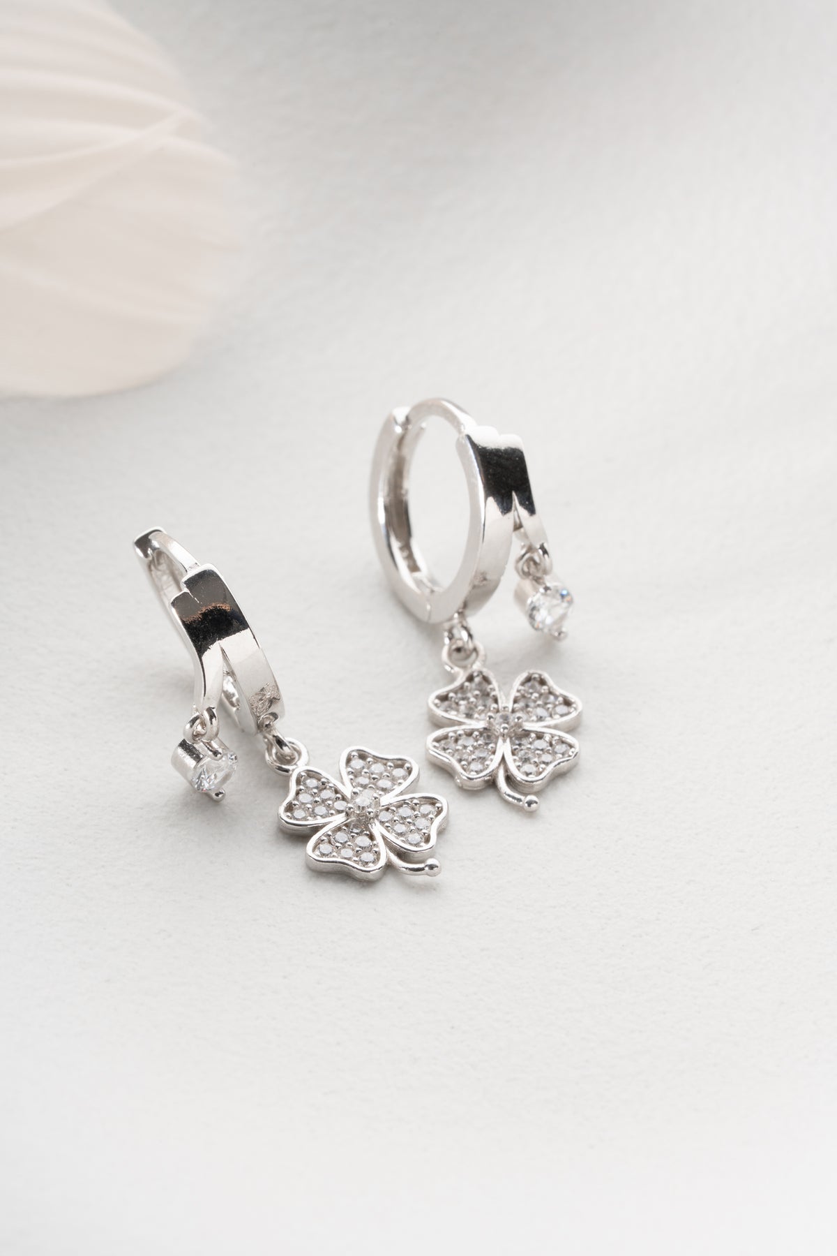 Four Leaf Clover Pave Hoop Earrings