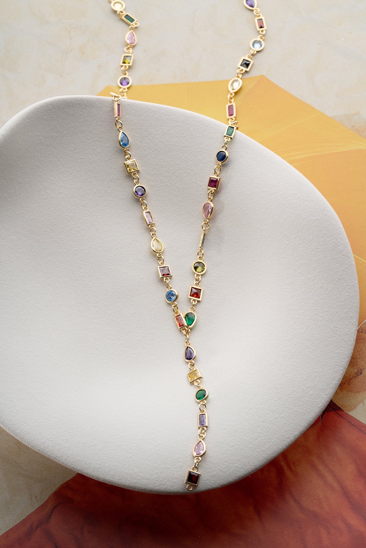 Mixed Gemstone Y Lariat Necklace