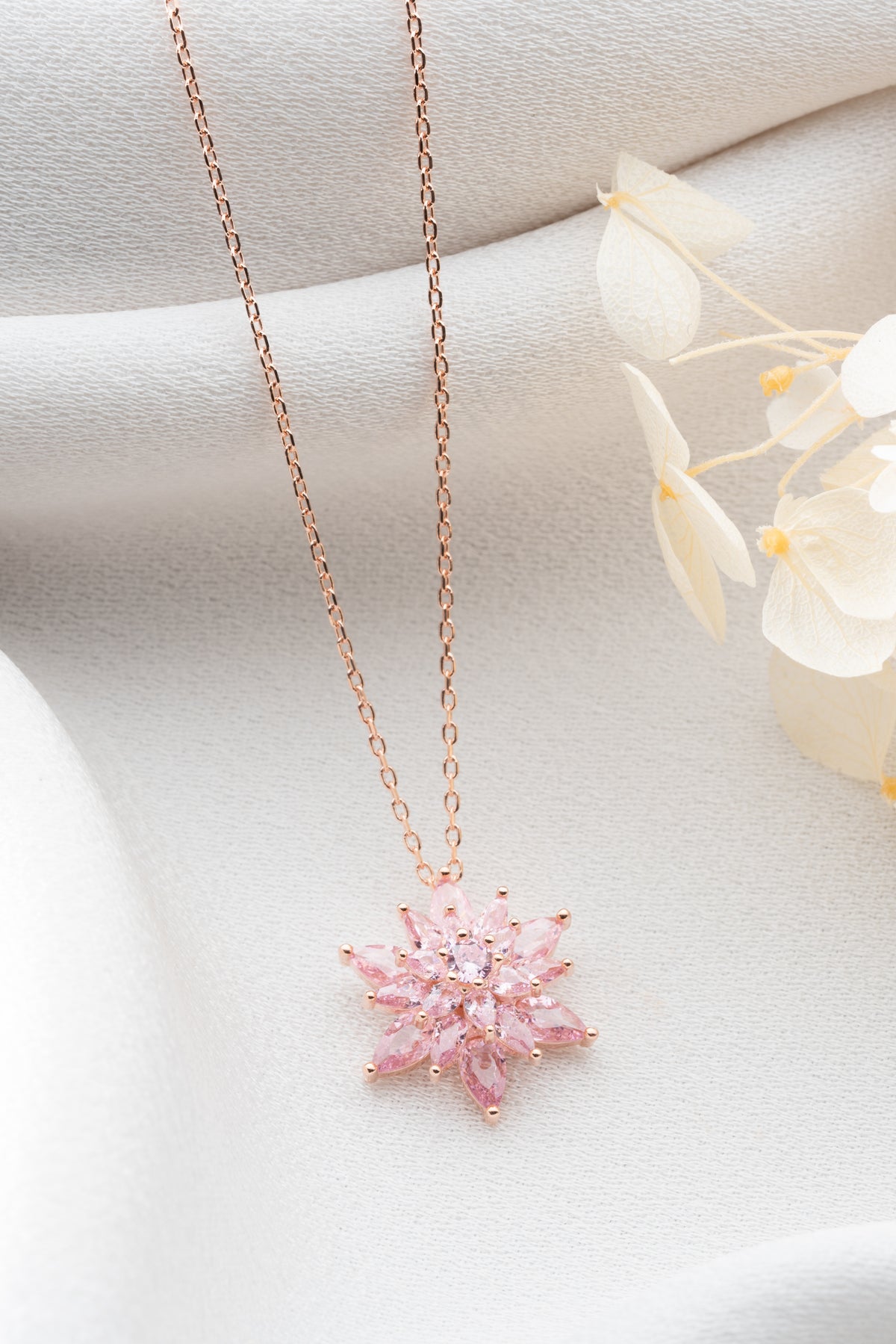 Pink Lotus Flower Pendant Necklace