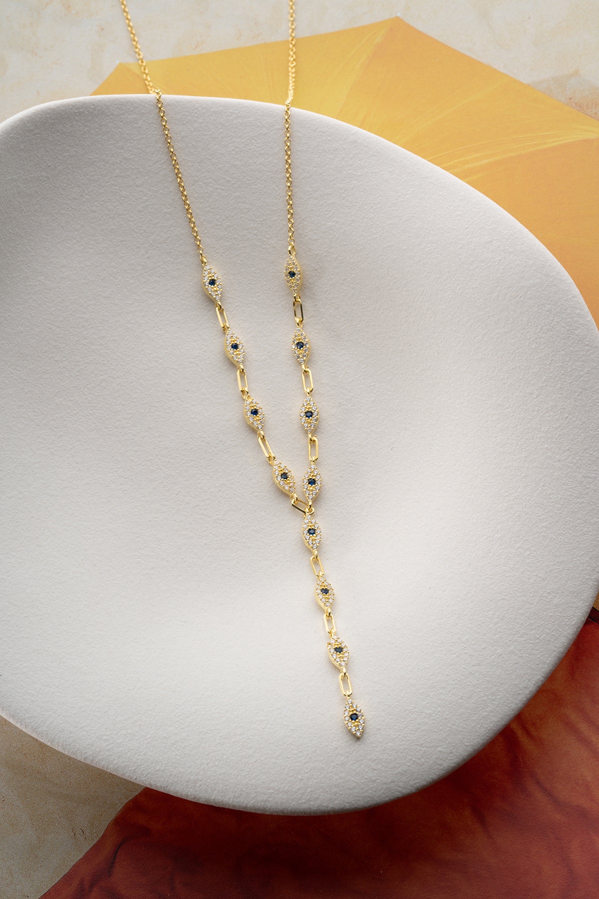 Evil Eye Drop Y Necklace in Gold