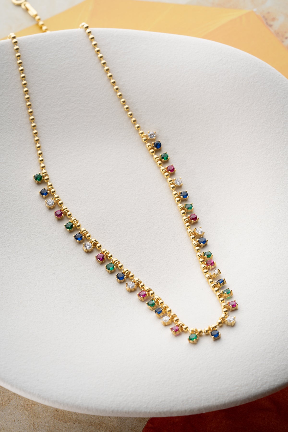 Rainbow Multi Gemstone Station Necklace