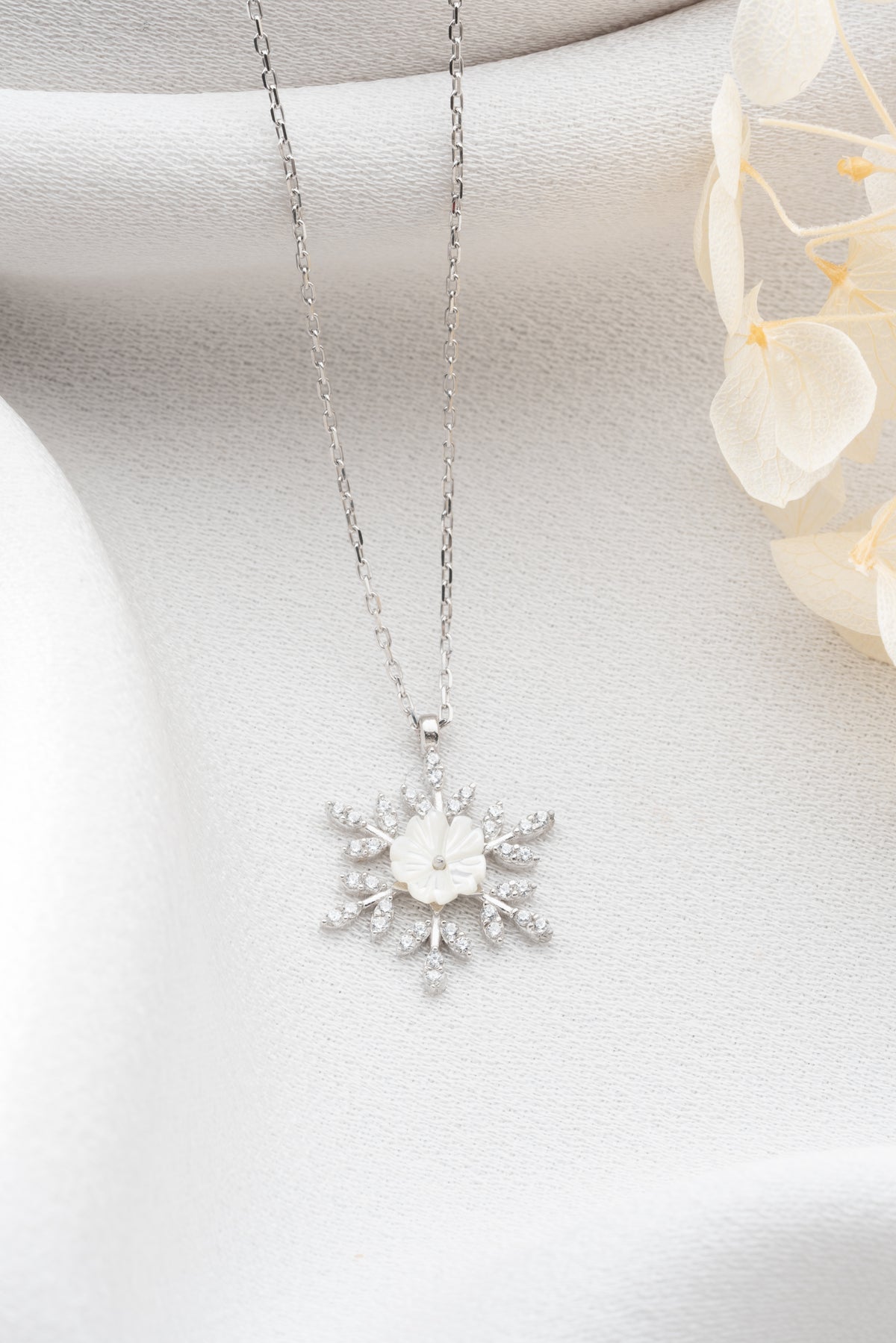Mother of Pearl Snowflake Pendant Necklace