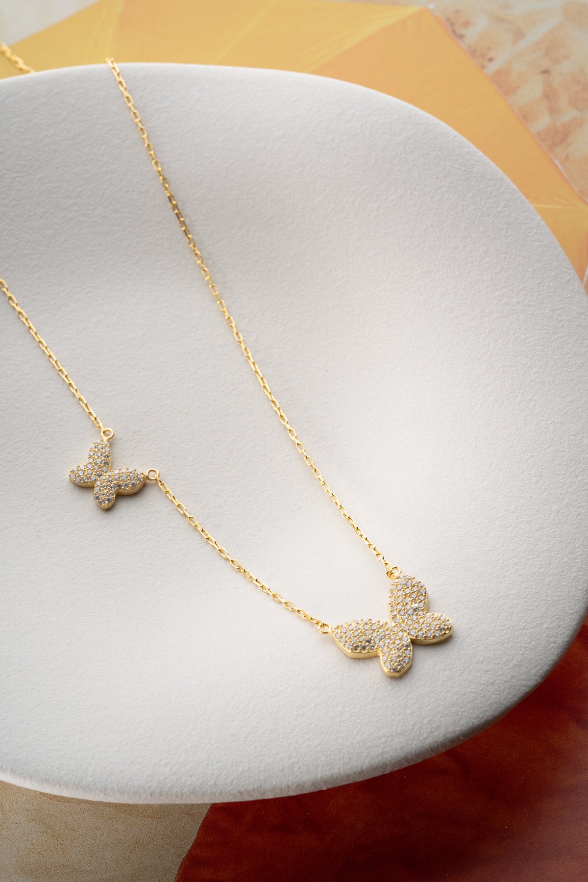 Two Butterfly Pave Necklace