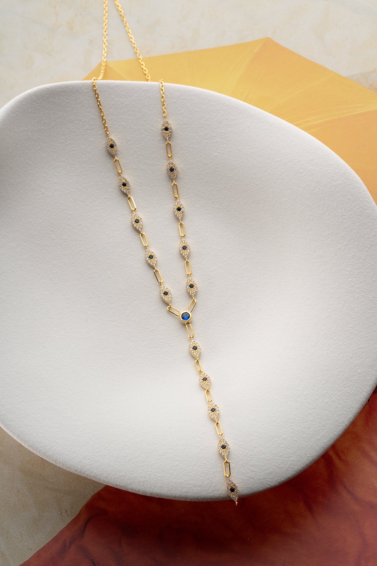 Evil Eye Lariat Y Necklace in Gold