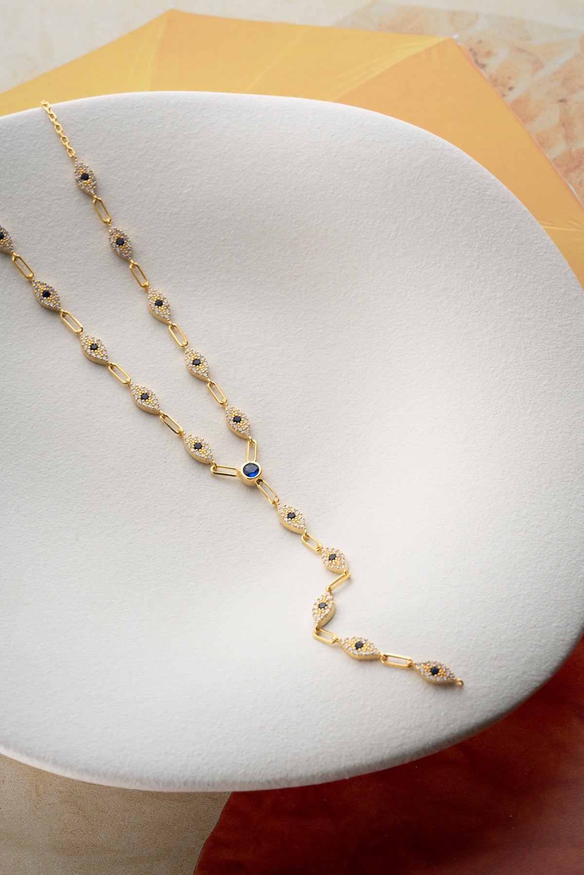 Evil Eye Lariat Y Necklace in Gold