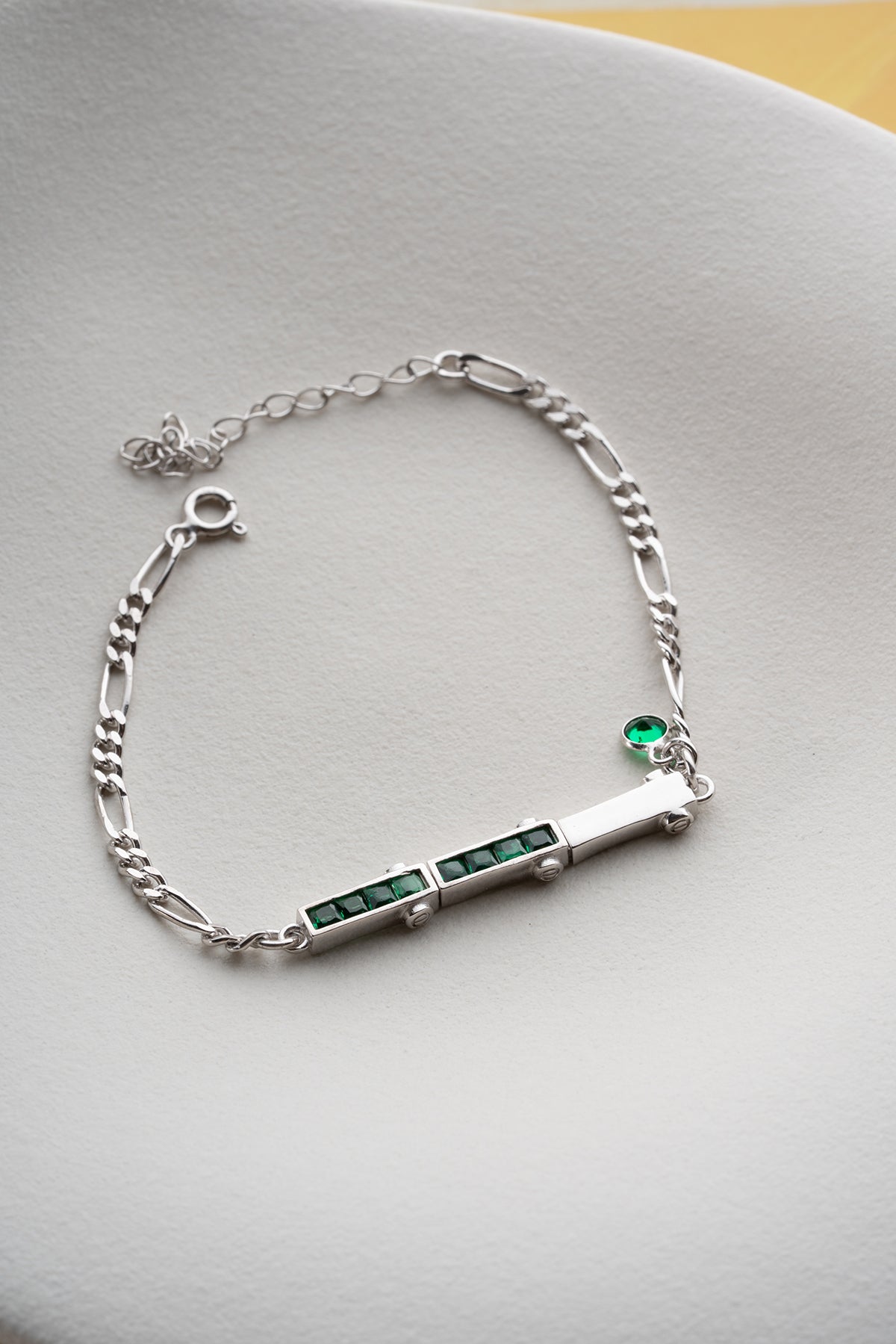 Green Stone Bar Bracelet in Silver
