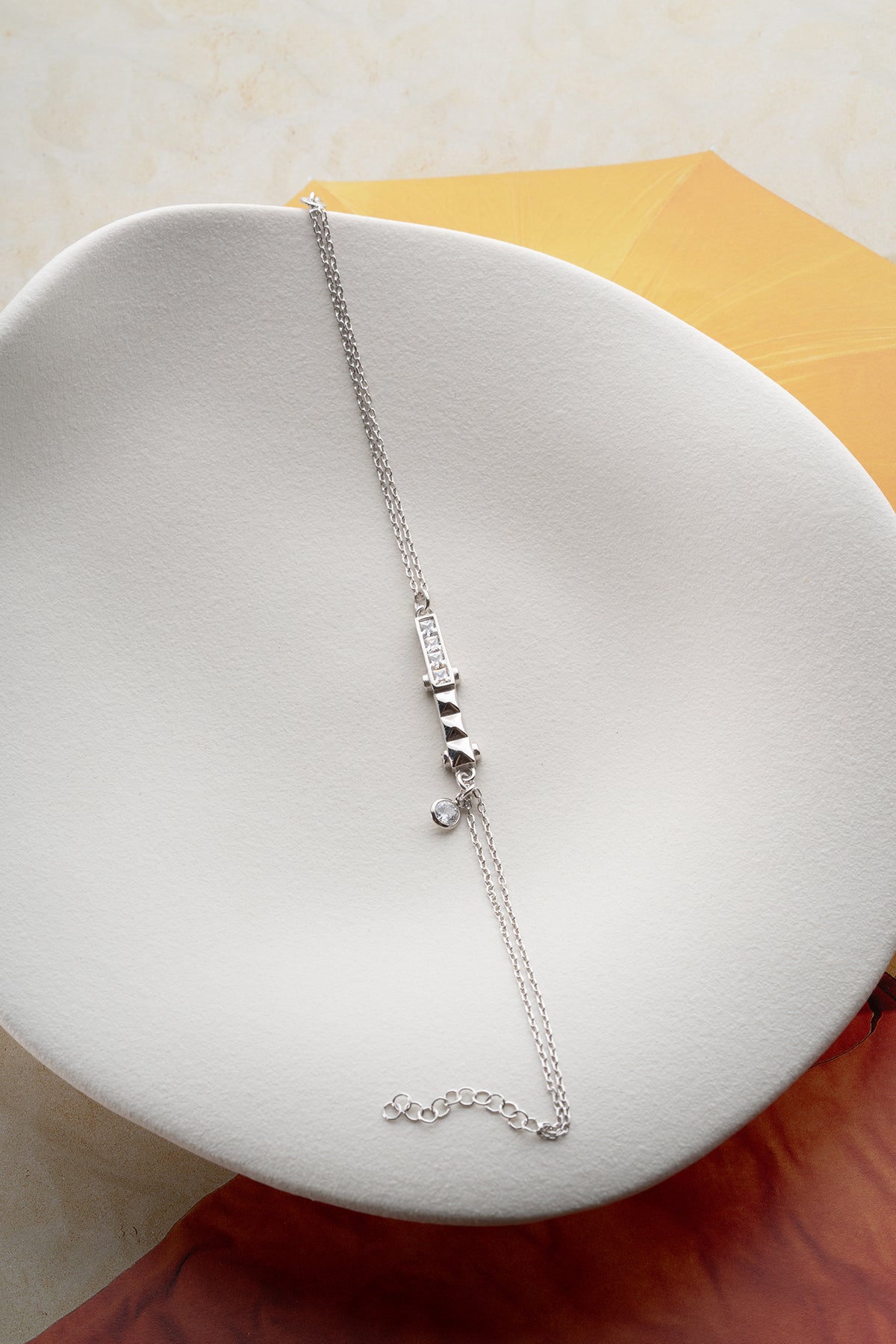 Crystal Bar Charm Bracelet in Silver