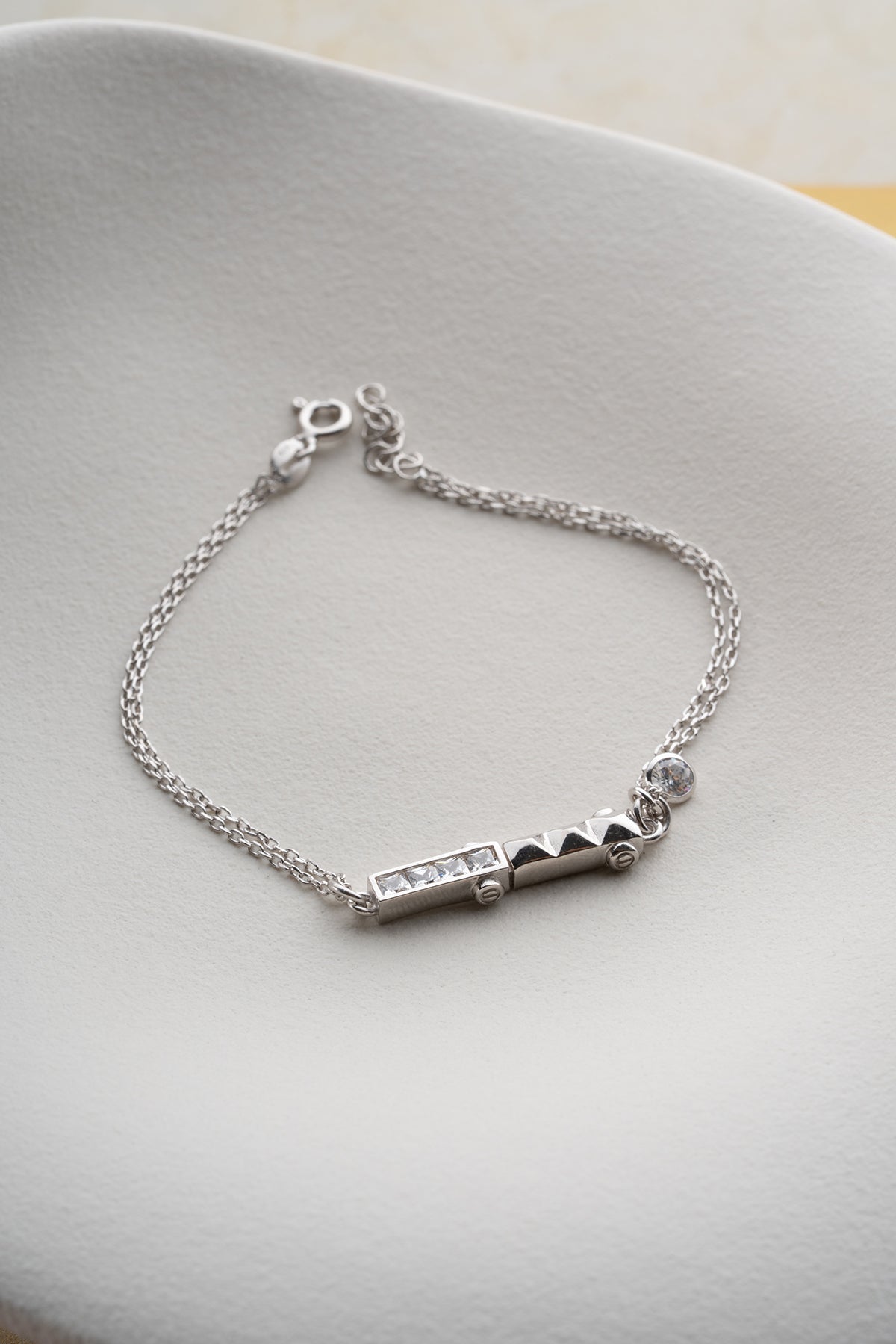 Crystal Bar Charm Bracelet in Silver