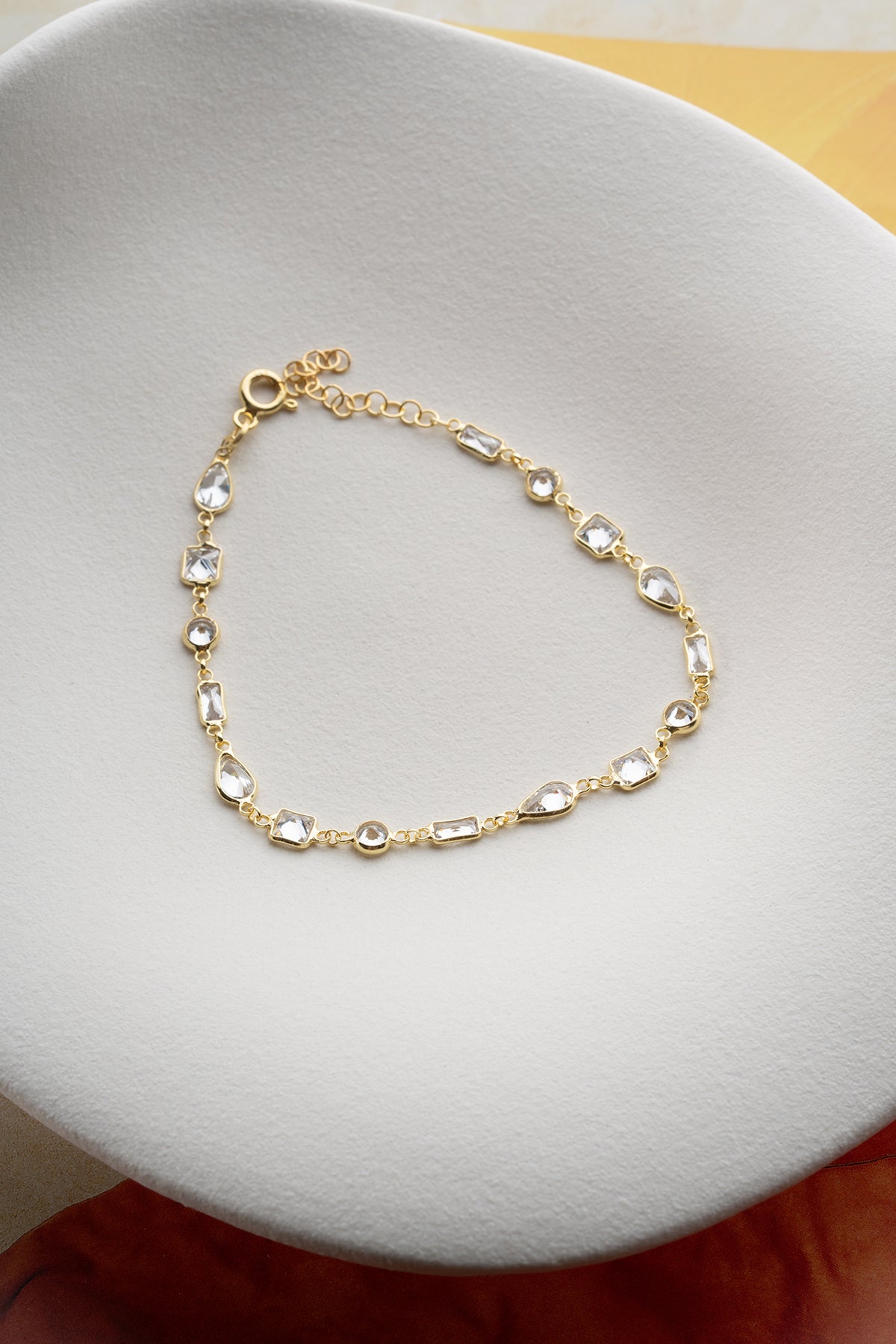 Mixed Cut Crystal Station Bracelet in Gold