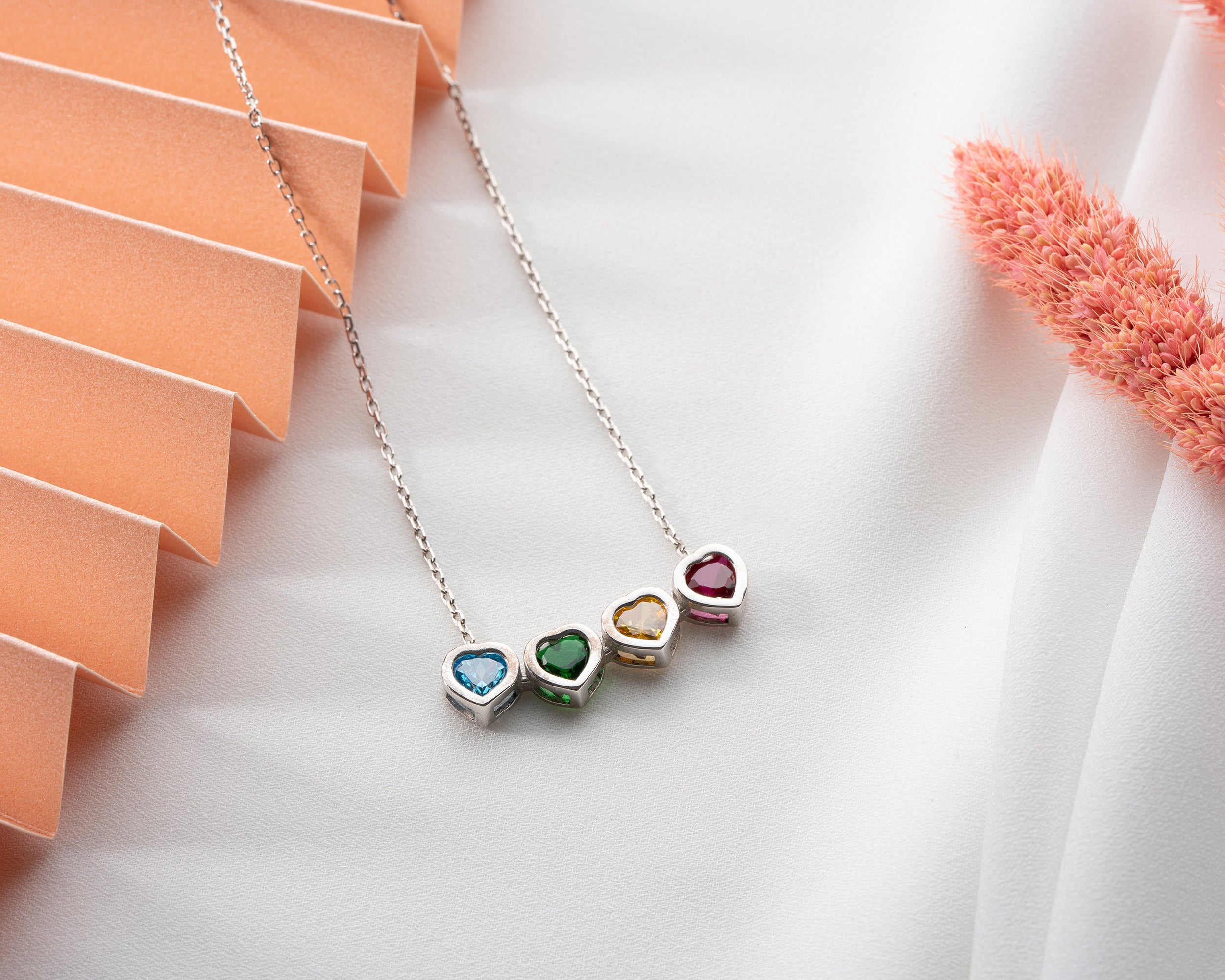 Side by Side Heart Birthstone Necklace