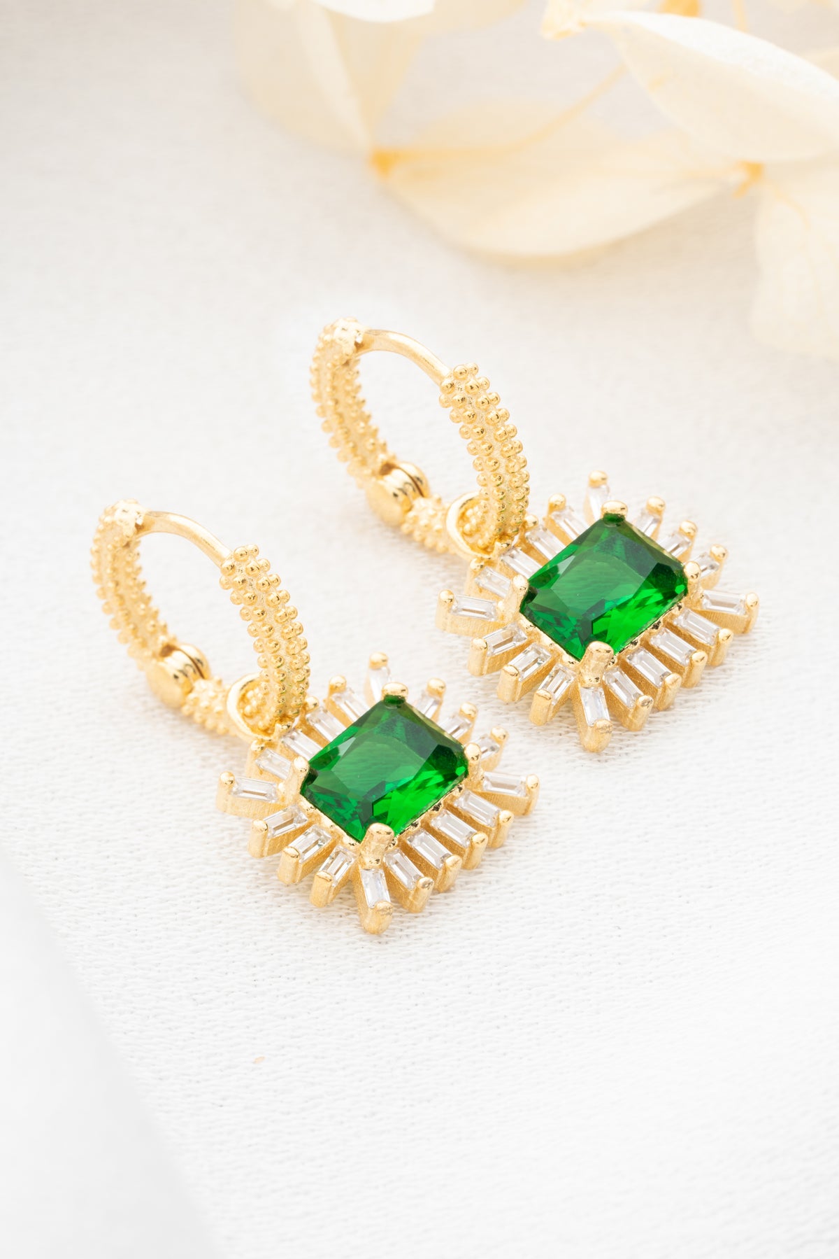 Emerald Sunburst Drop Earrings