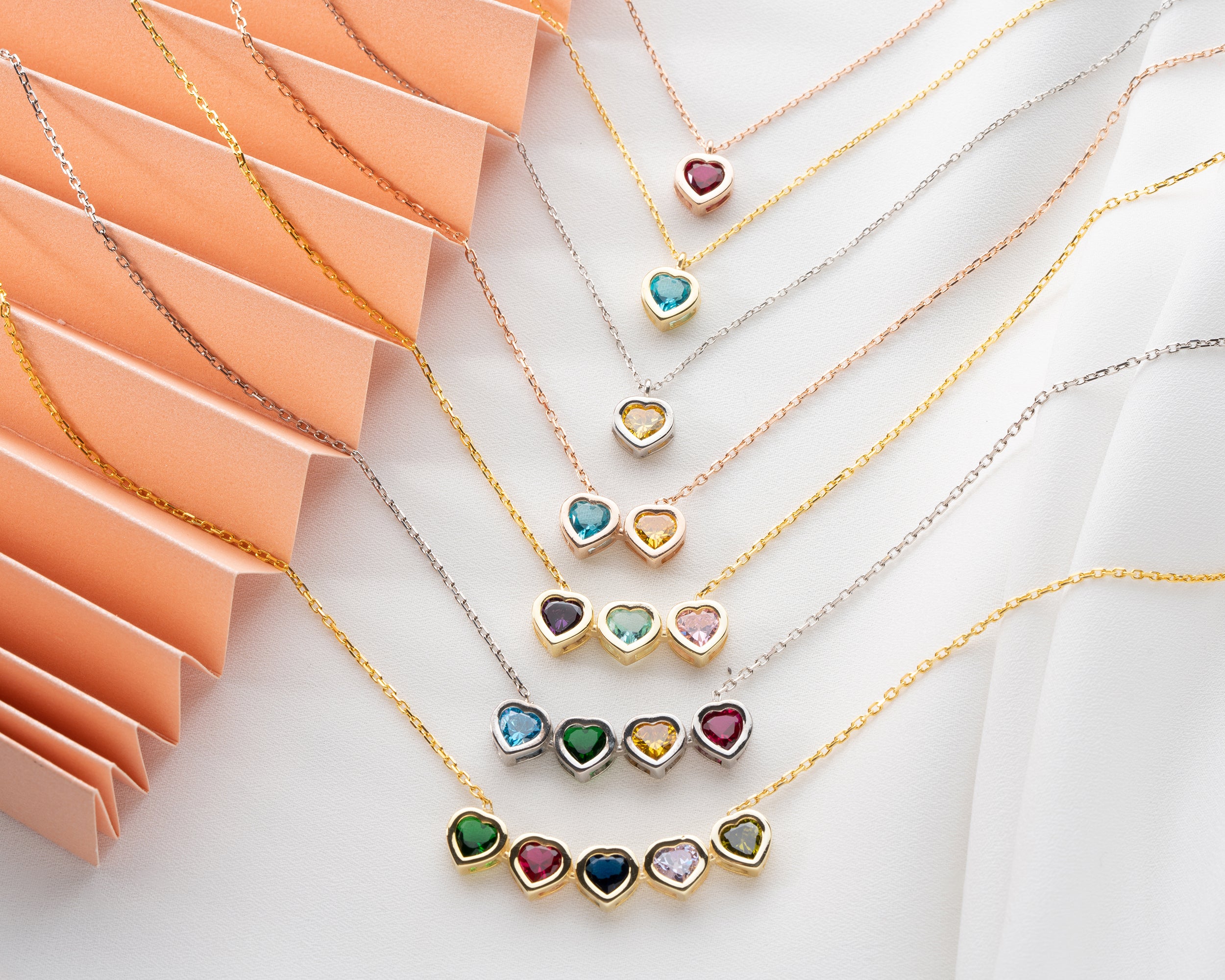 Side by Side Heart Birthstone Necklace