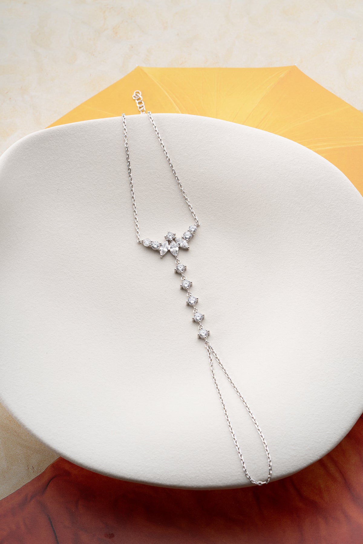 Silver Crystal Cluster Hand Chain Bracelet