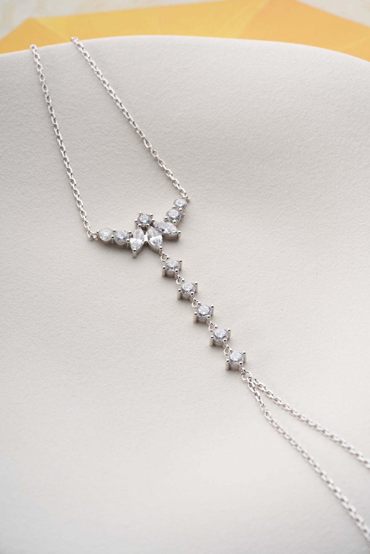 Silver Crystal Cluster Hand Chain Bracelet