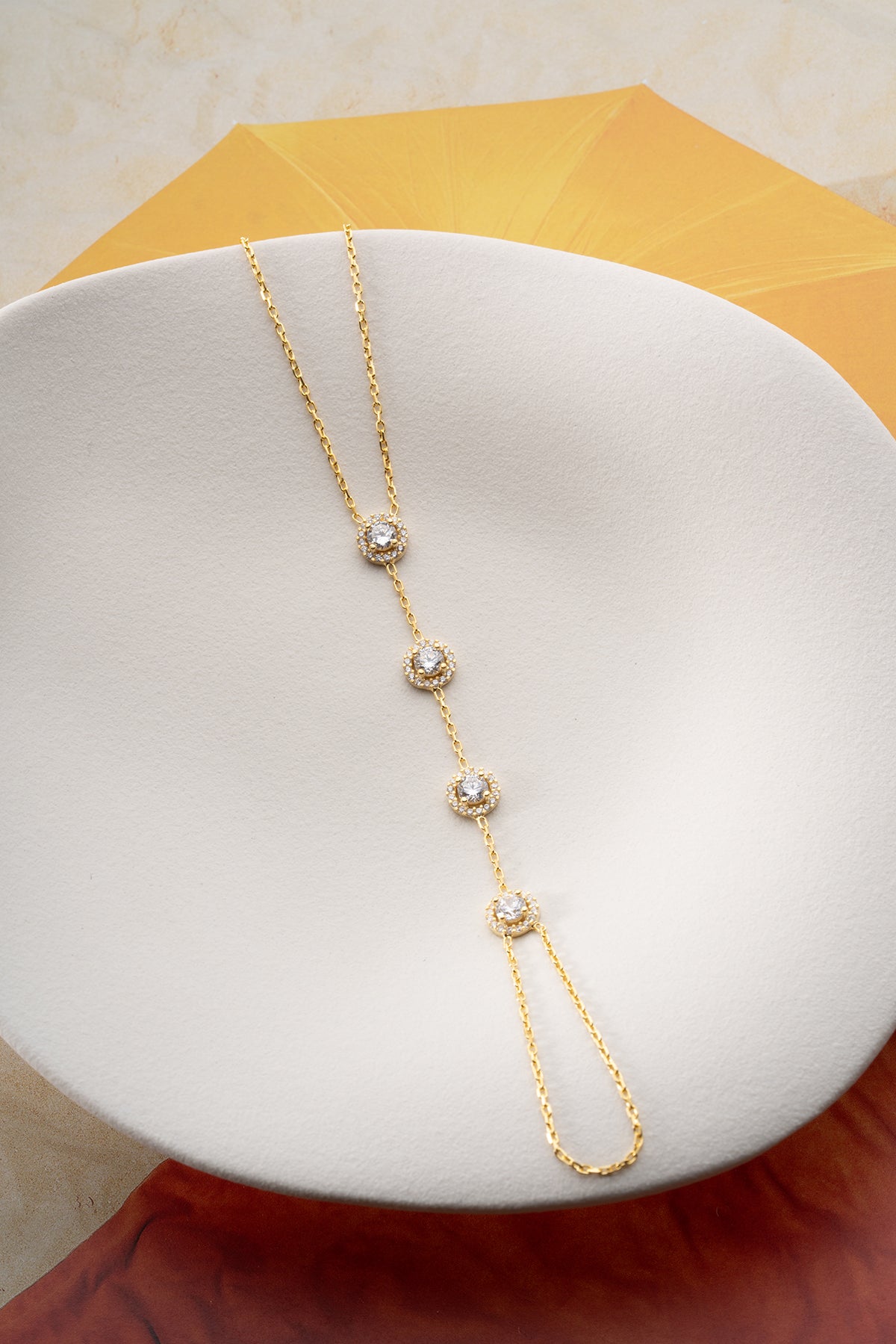 Round Halo Crystal Hand Chain Bracelet