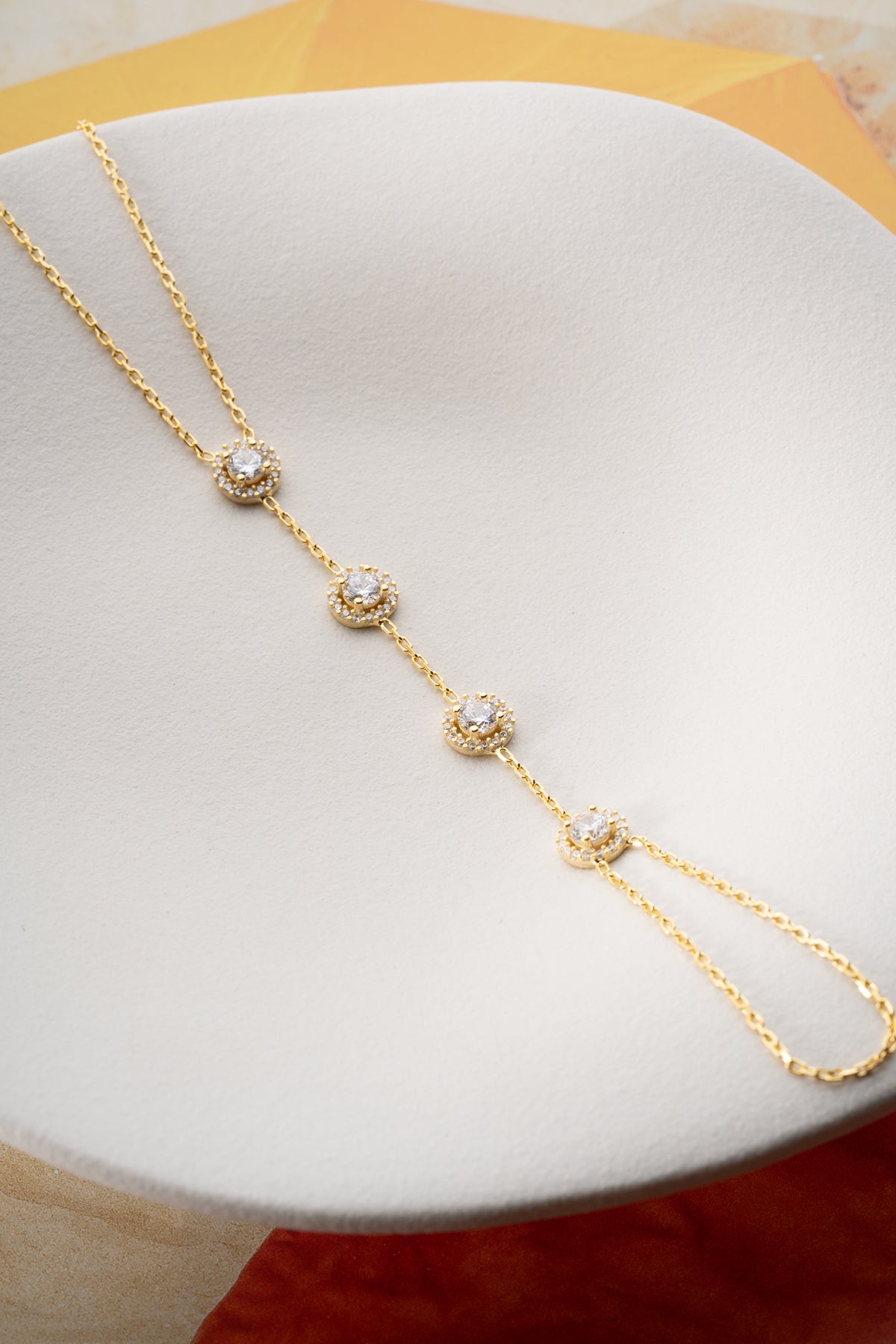 Round Halo Crystal Hand Chain Bracelet