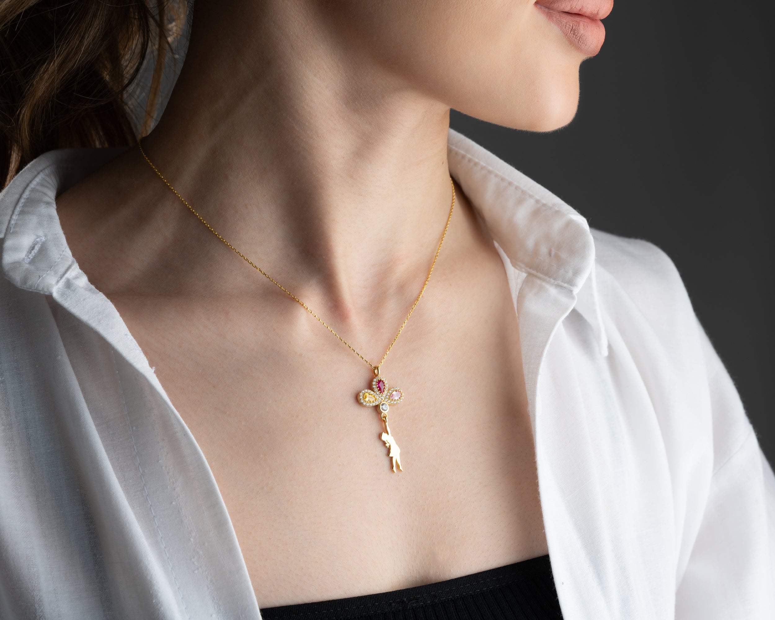 Girl Holding Balloon Birthstone Necklace
