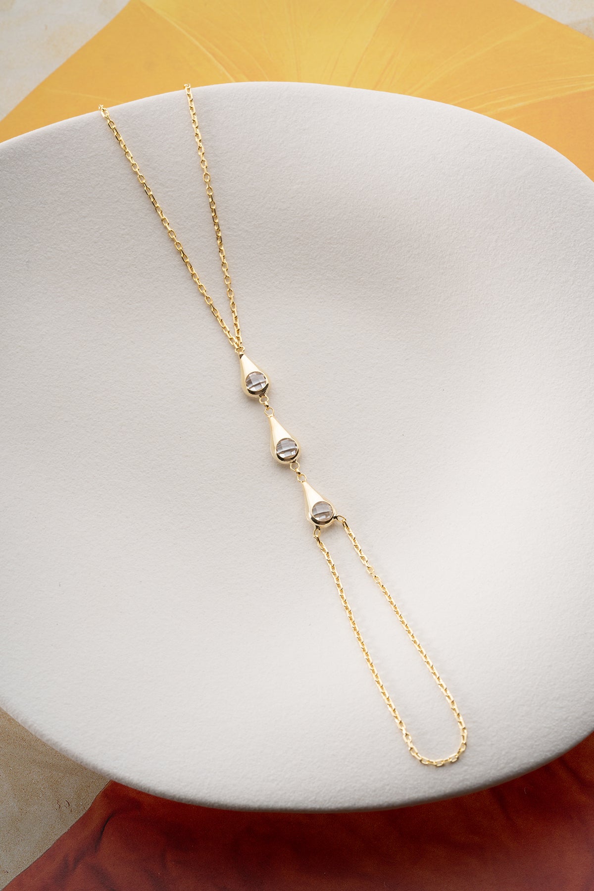 Teardrop Crystal Hand Chain Bracelet in Gold