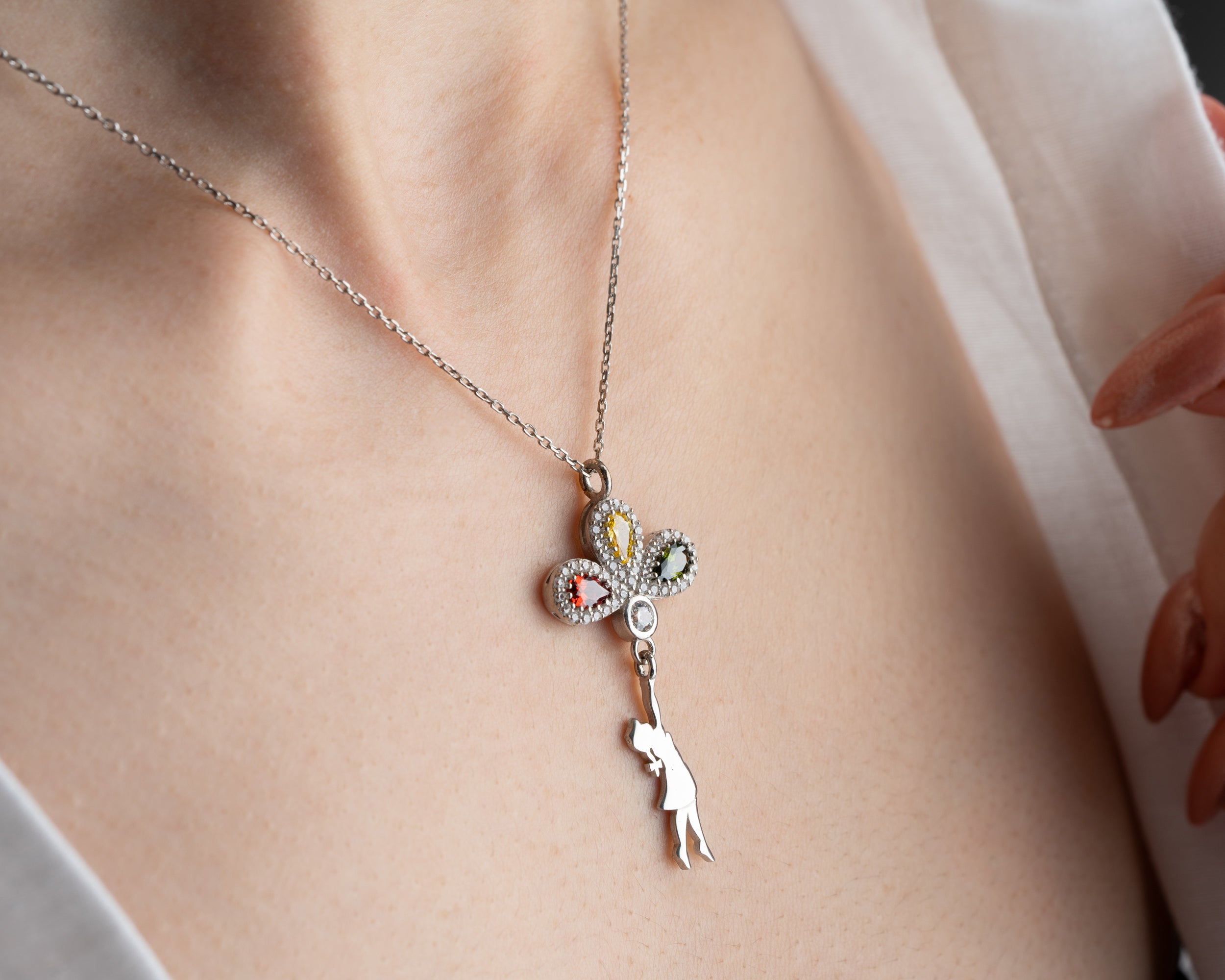 Girl Holding Balloon Birthstone Necklace