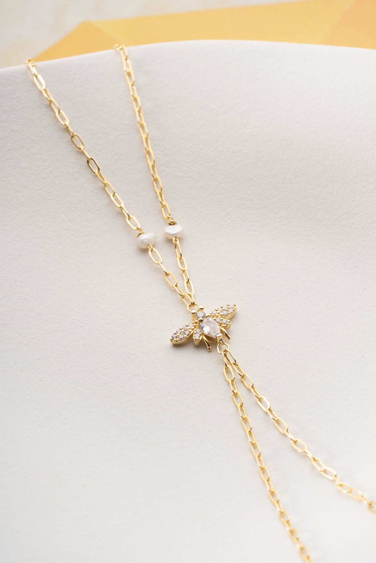 Pearl and Pave Bee Hand Chain