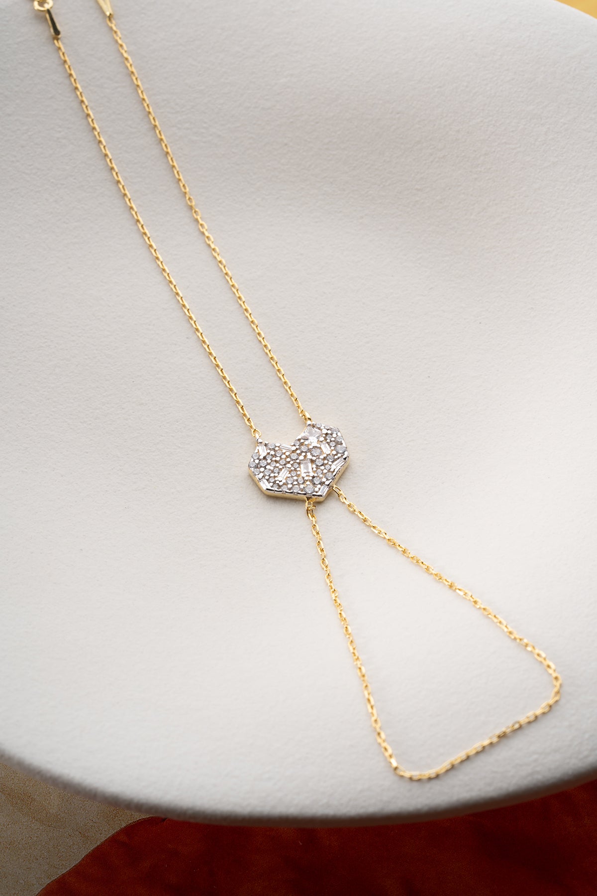 Pave Crystal Heart Hand Chain Bracelet