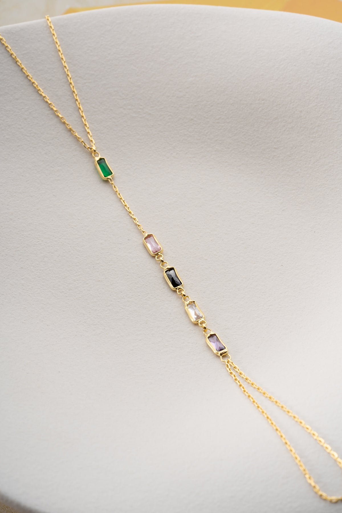 Multicolor Baguette Gemstone Hand Chain Bracelet