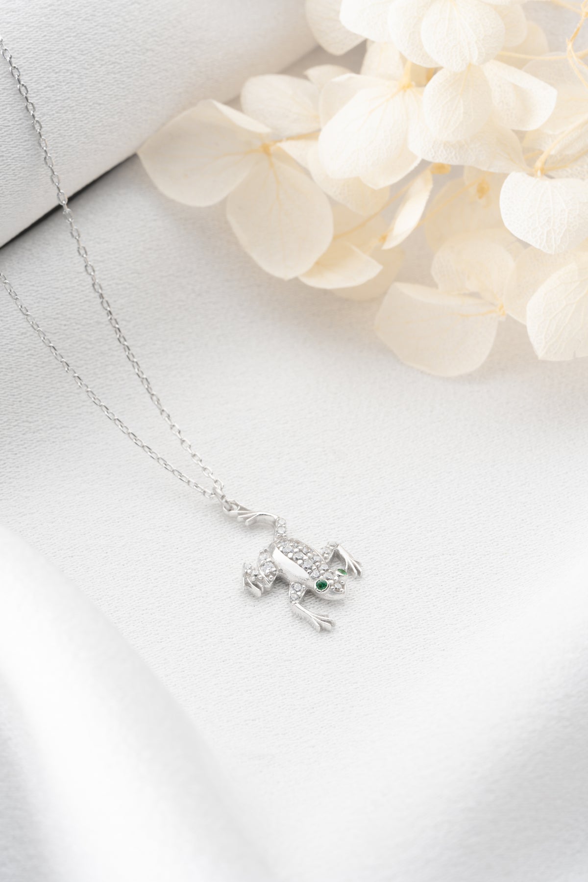 Pave Frog Charm Necklace in Silver