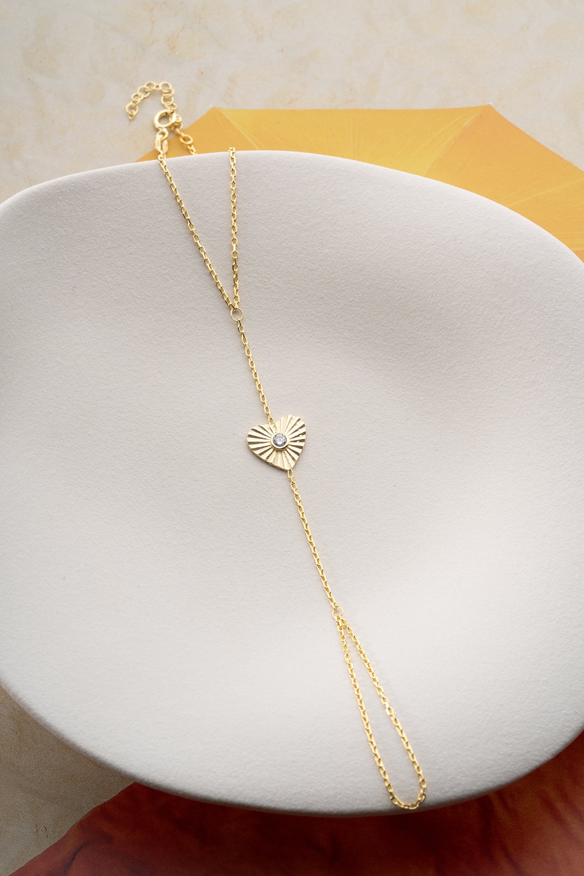 Gold Heart Charm Hand Chain Bracelet