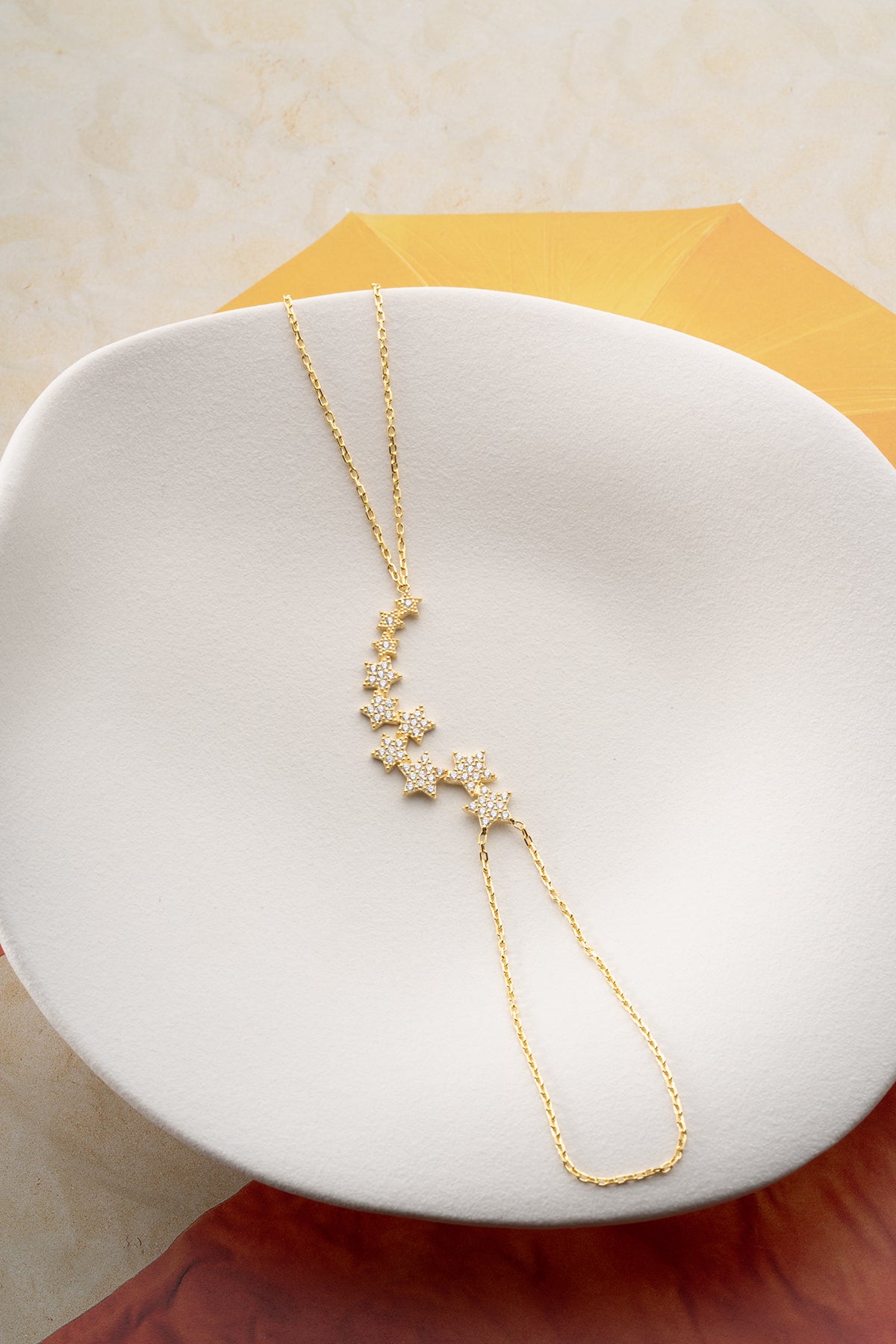 Cascading Star Gold Hand Chain Bracelet