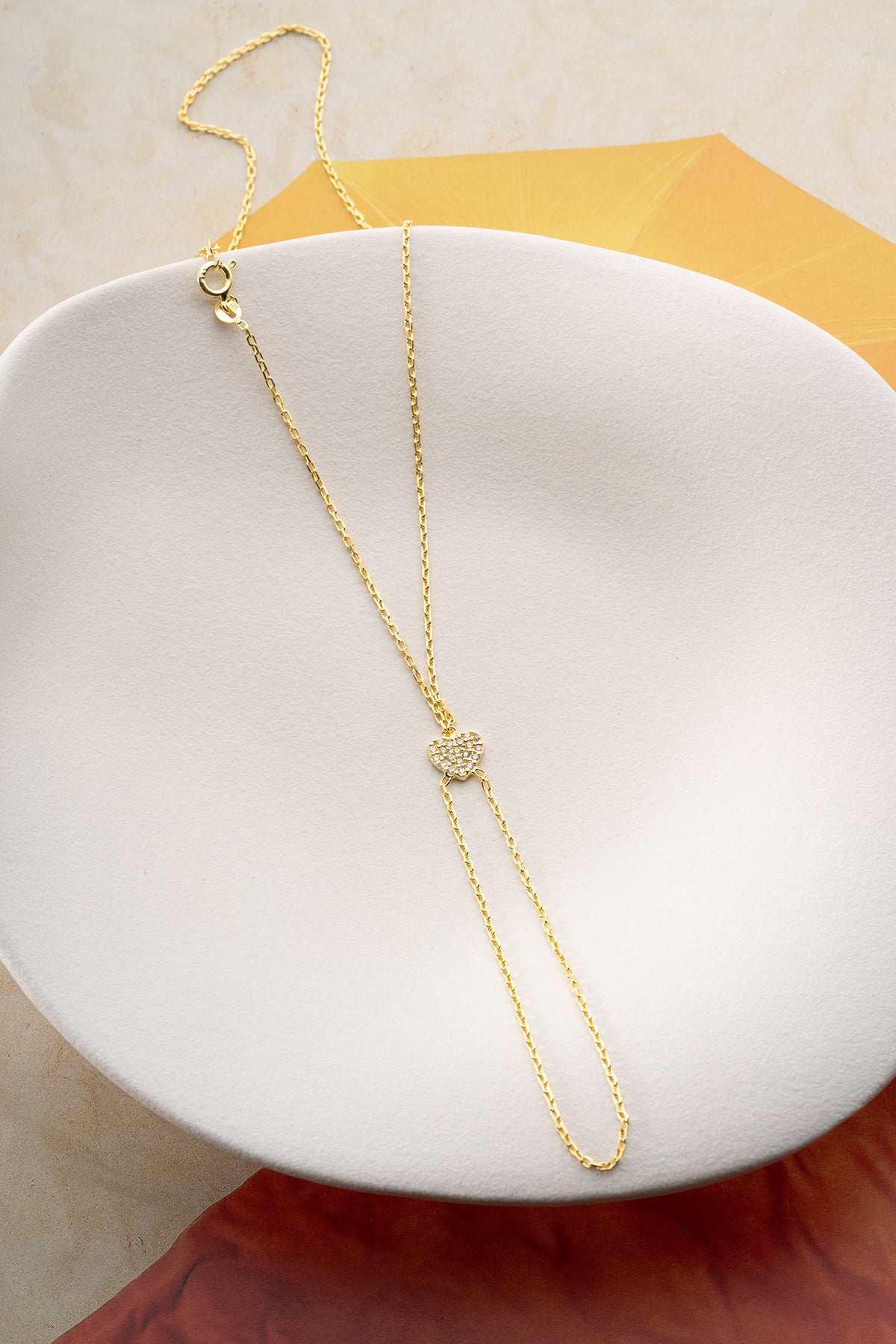 Pave Heart Hand Chain Bracelet